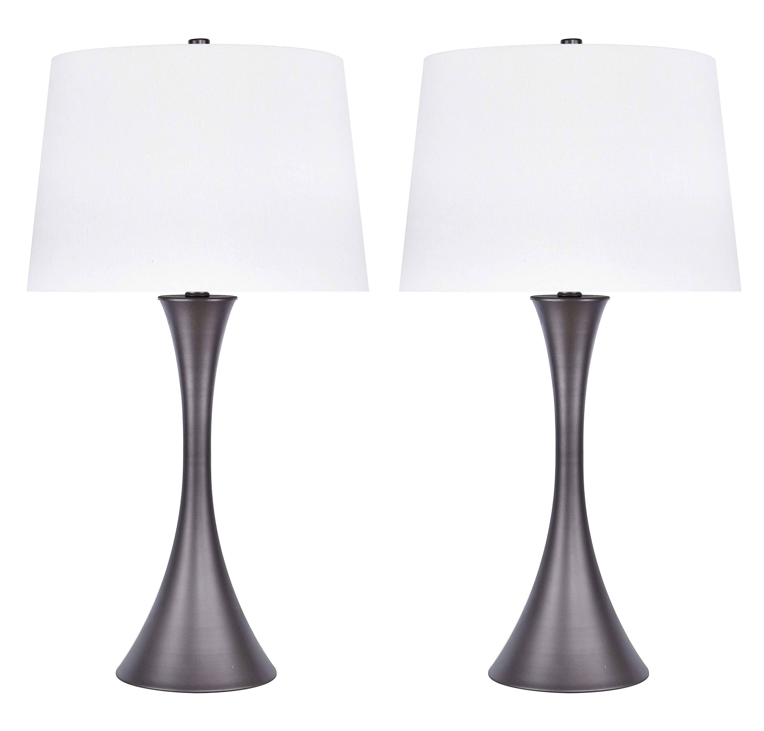 Grandview Gallery 29x22 Grey Slate Metal Table Lamp Set with Hourglass Body Design