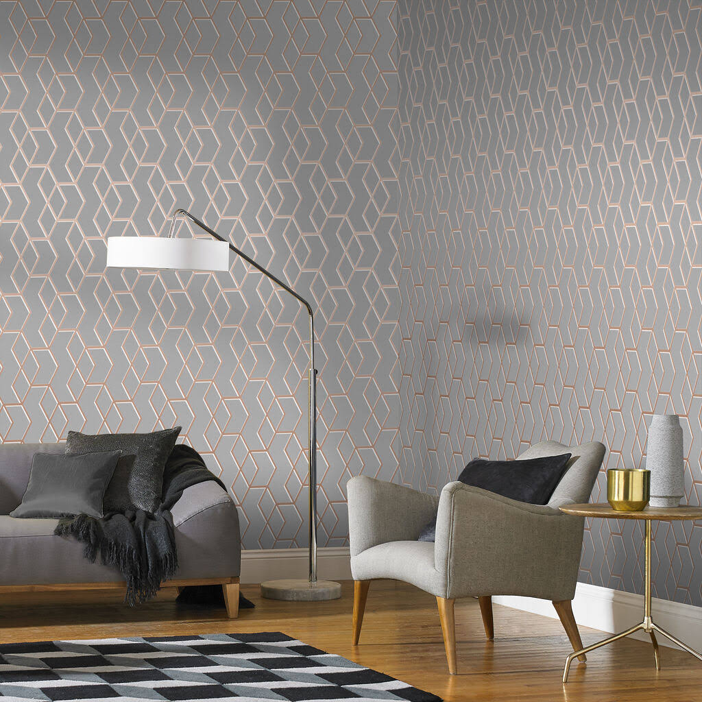 Graham u0026 Brown Archetype Gray and Rose Gold Wallpaper