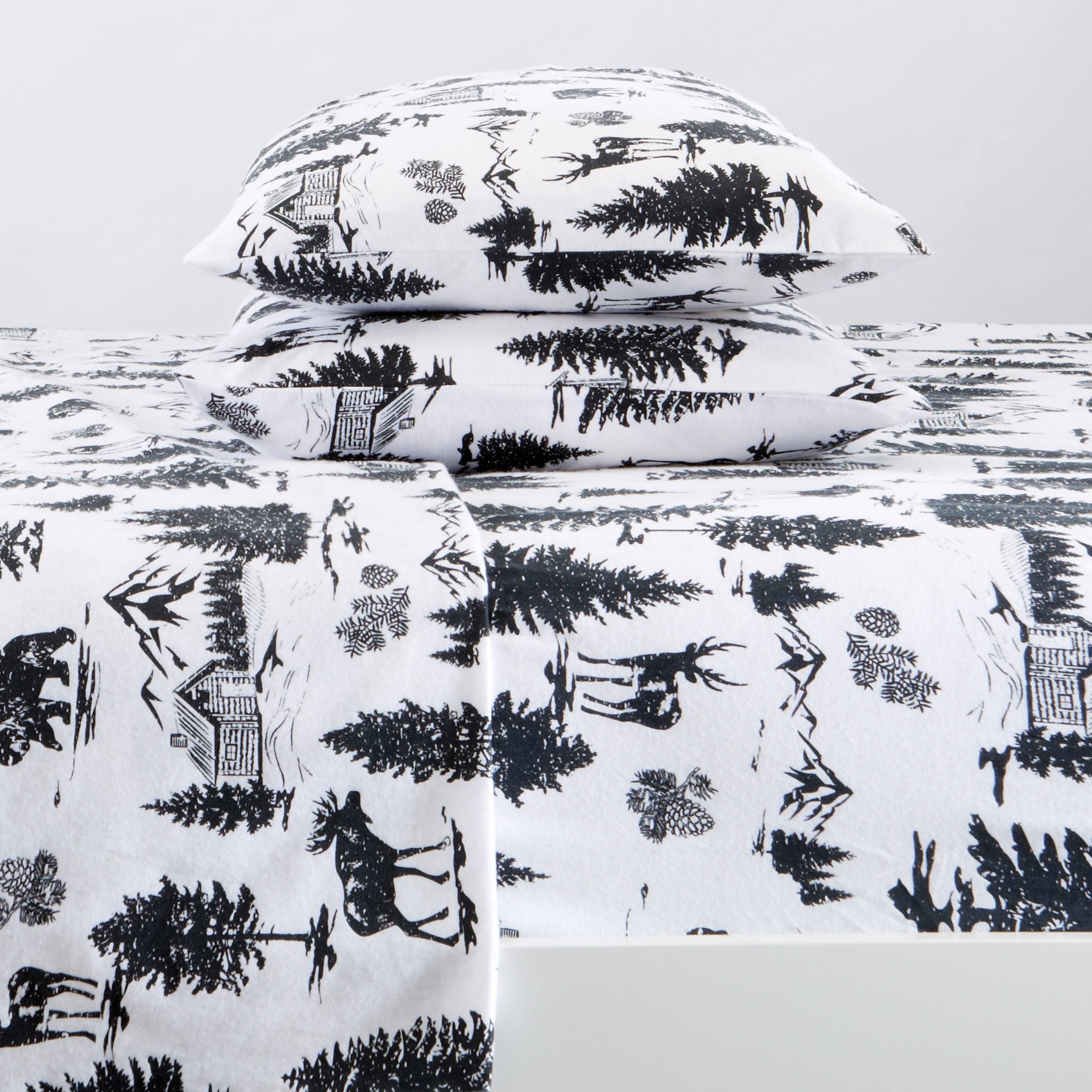 Great Bay Home 100% Cotton Flannel Lodge Printed Sheet Set Queen December Frost