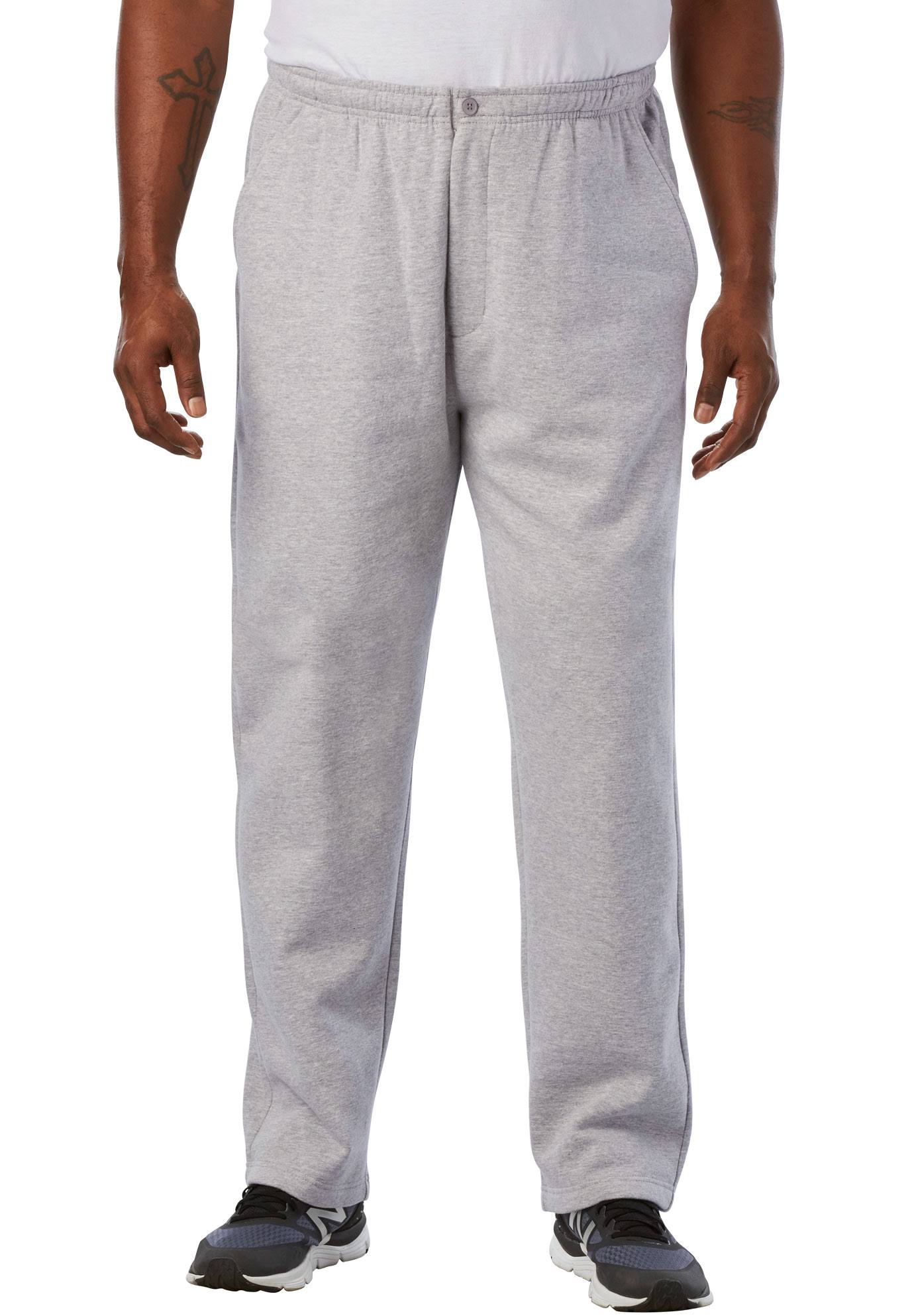 Men&s Big u0026 Tall Fleece Zip Fly Pants by KingSize in Heather Grey (Size 4XL)