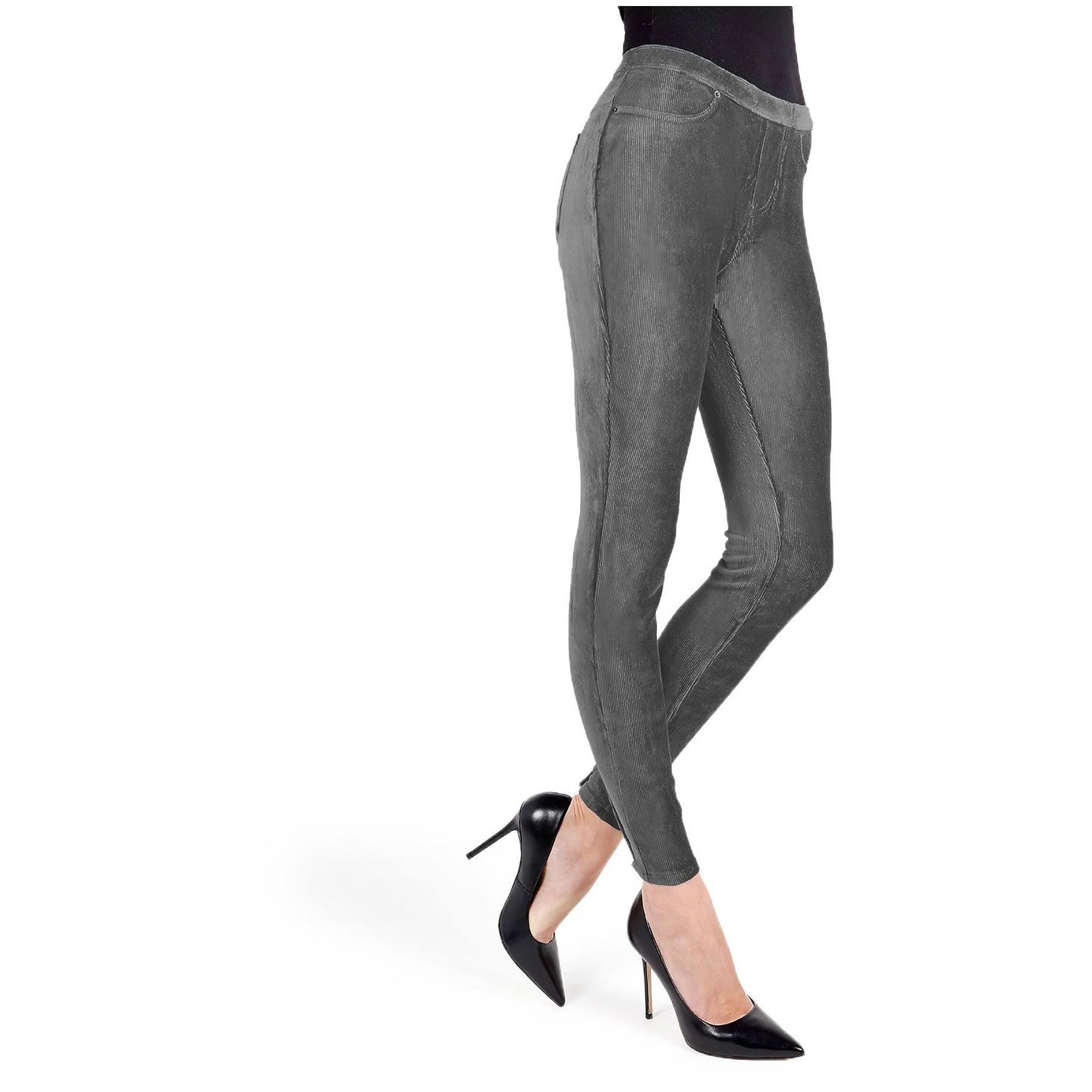 Memoi Thin Ribbed Corduroy Women&s Leggings - Gray