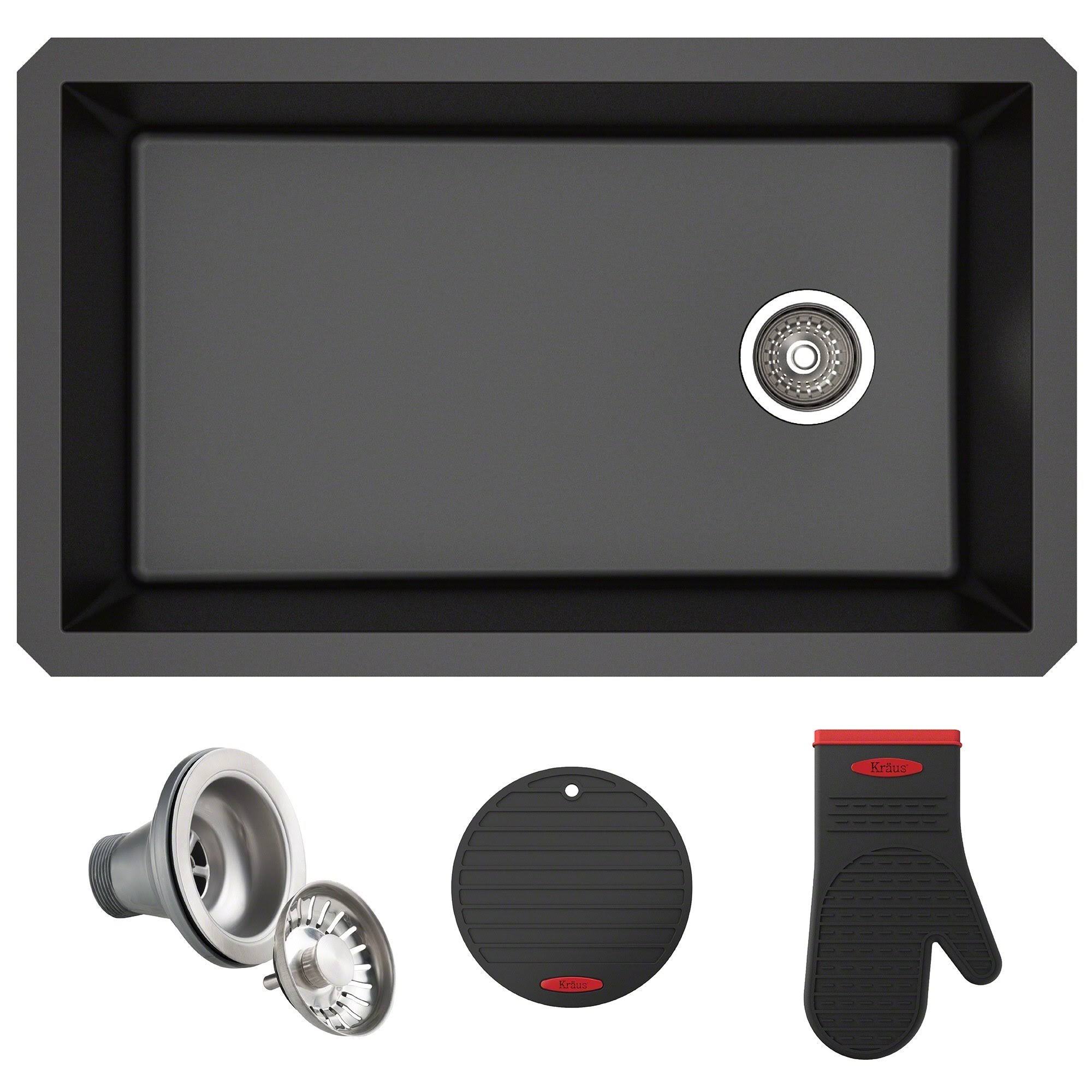 Kraus Forteza 32 in Undermount Single Bowl Granite Kitchen Sink in Black (KGU-55BLACK)