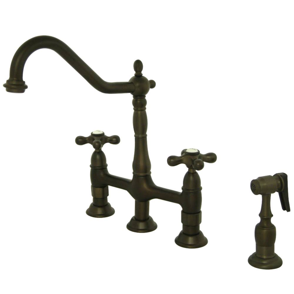 Kingston Brass Heritage Standard Bridge Faucet with Side Spray, Oil Rubbed Bronze