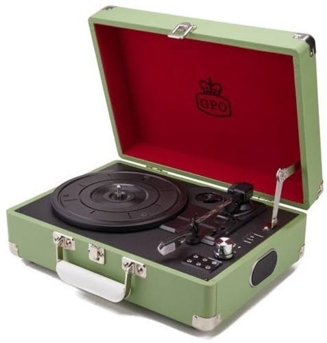GPO SW196GRE Attache Portable USB Turntable with Speakers Green