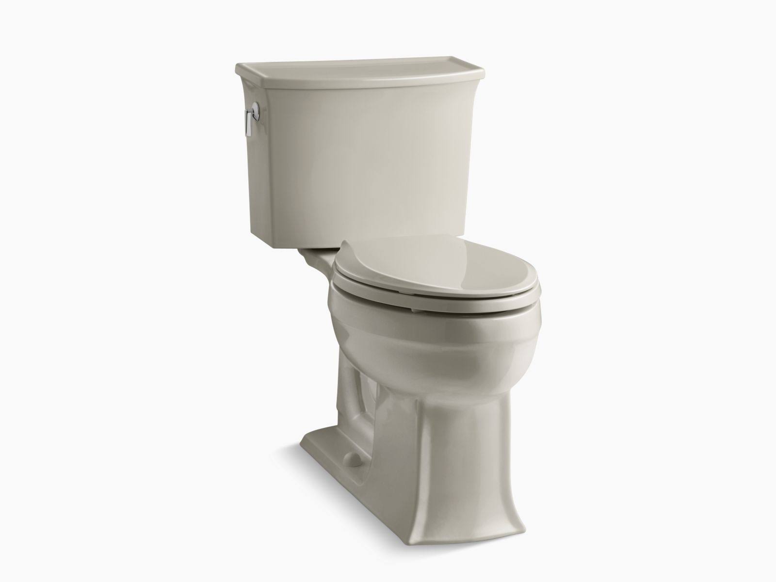 KOHLER K-3551-G9 Archer Comfort Height Two-Piece Elongated 1.28 GPF Toilet with AquaPiston Flush Technology, Sandbar