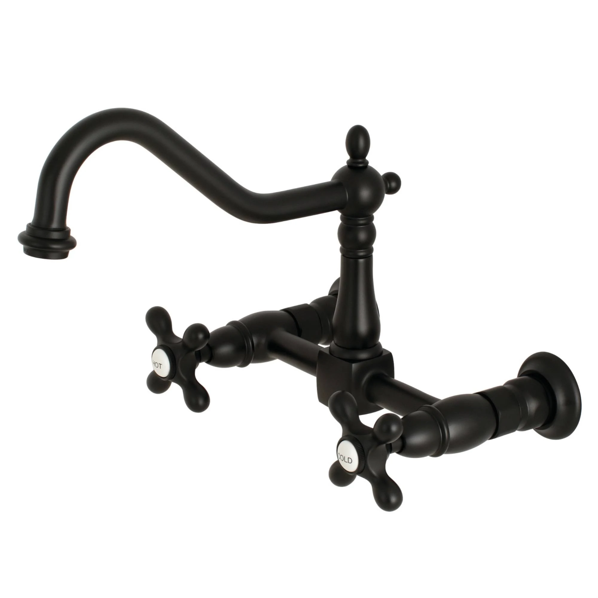 Kingston Brass Ks1240ax Heritage 8 in. Wall Mount Kitchen Faucet, Matte Black