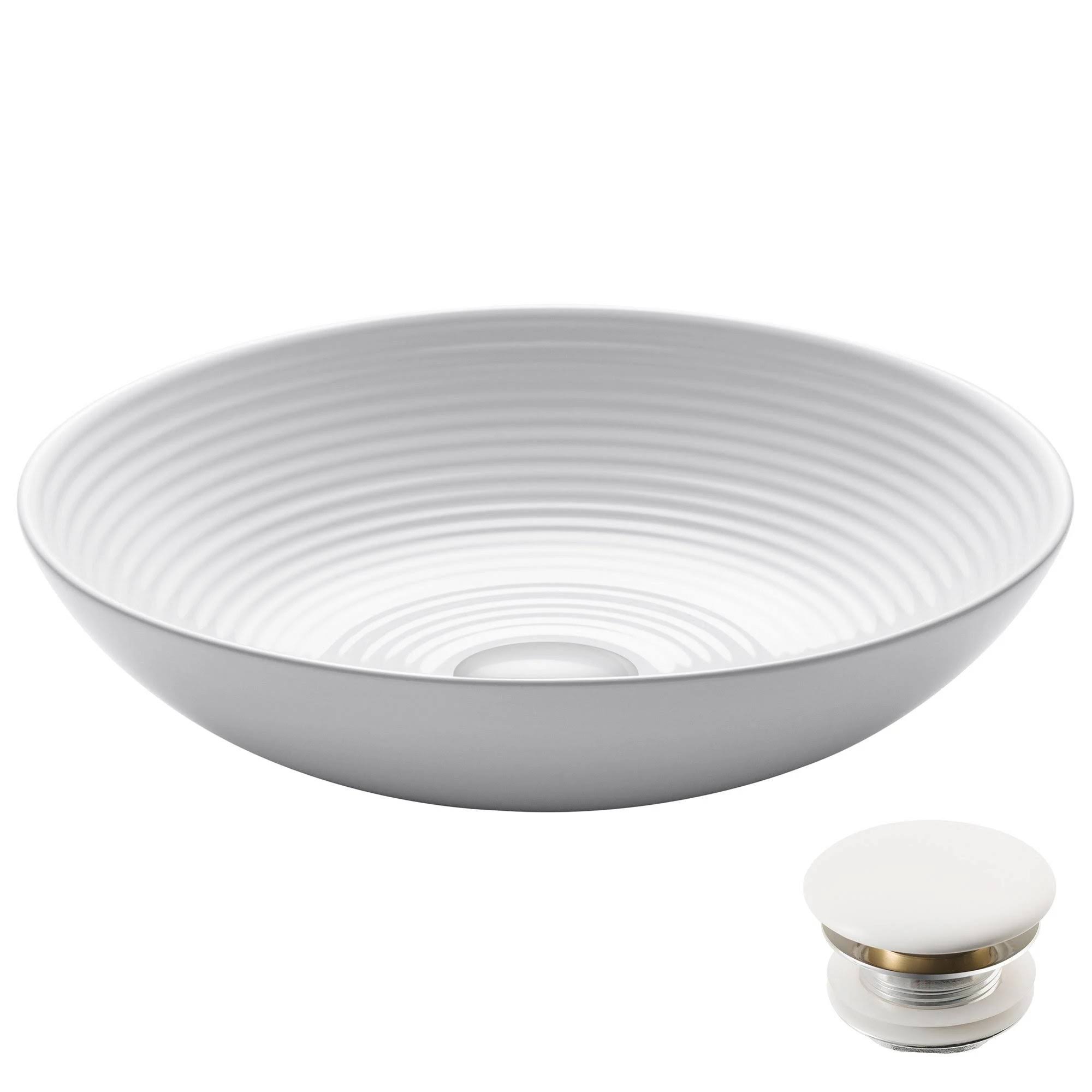 Kraus KCV-203GWH-20 16.5 x 4.38 in. Viva Round White Porcelain Ceramic Vessel Bathroom Sink with Pop-Up Drain