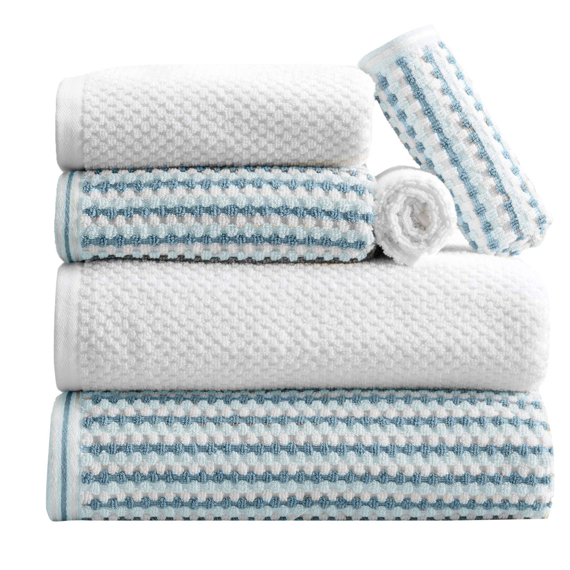 Great Bay Home 100% Cotton Multi-Striped 6 Piece Towel Set Light Blue / Dark Blue