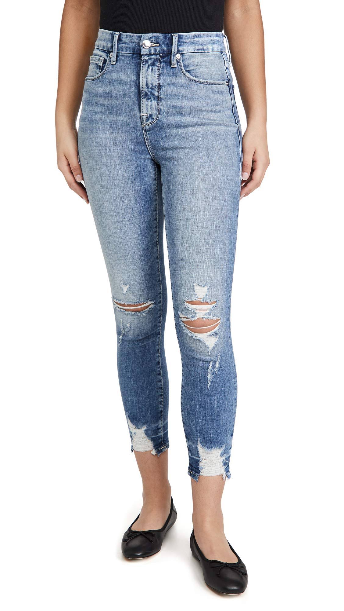 Good American Women&s Good Waist Crop Chew Hem Jeans