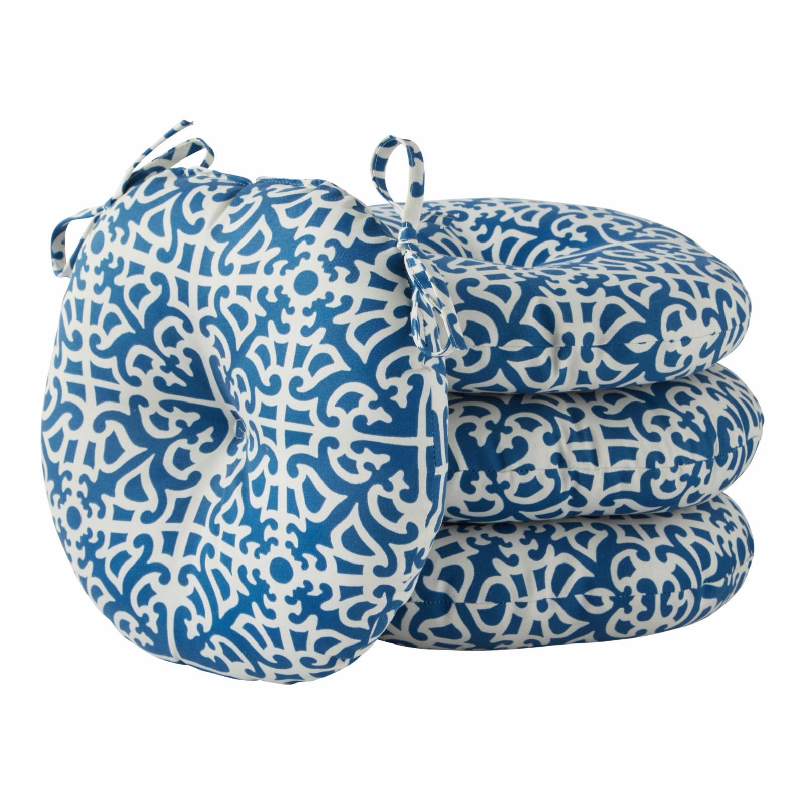 Greendale Home Fashions 15 in. Round Outdoor Bistro Seat Cushion - Set of 4 Indigo Damask