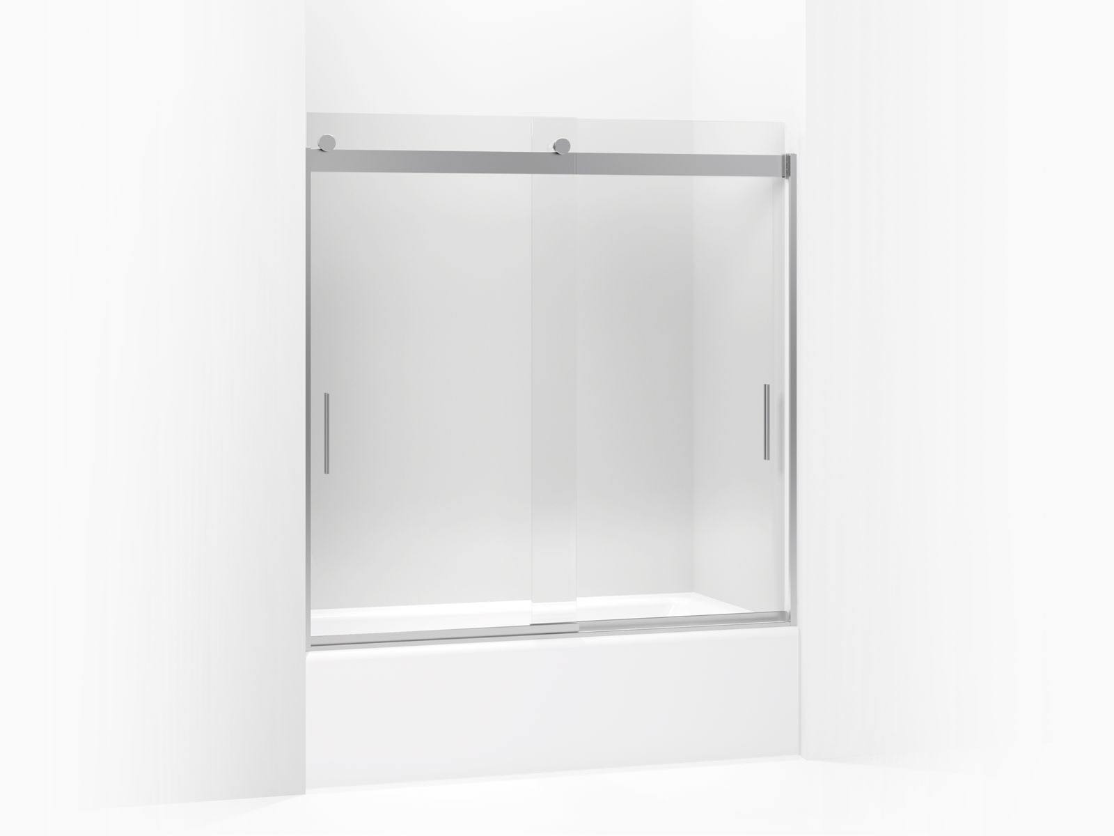 KOHLER K-706002-L-SH Levity Frameless Sliding Bath Door with Crystal Clear Glass, Bright Silver