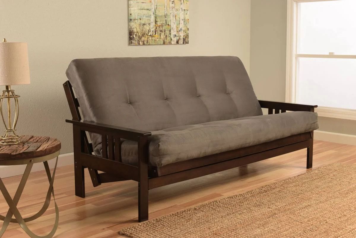 Kodiak Monterey Espresso Finish Full Futon with Suede Gray Mattress
