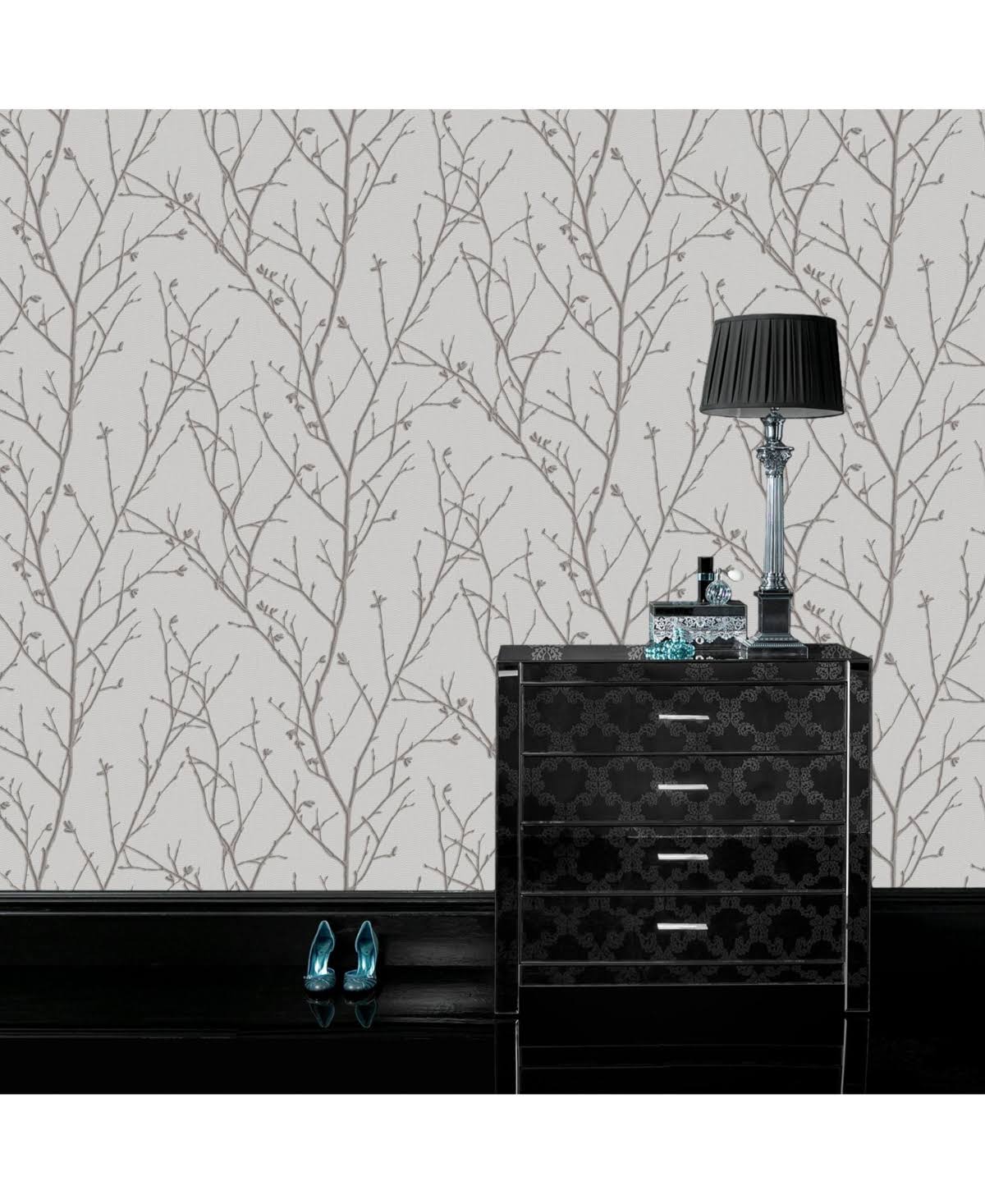 Graham u0026 Brown Water Silk Sprig Silver Wallpaper