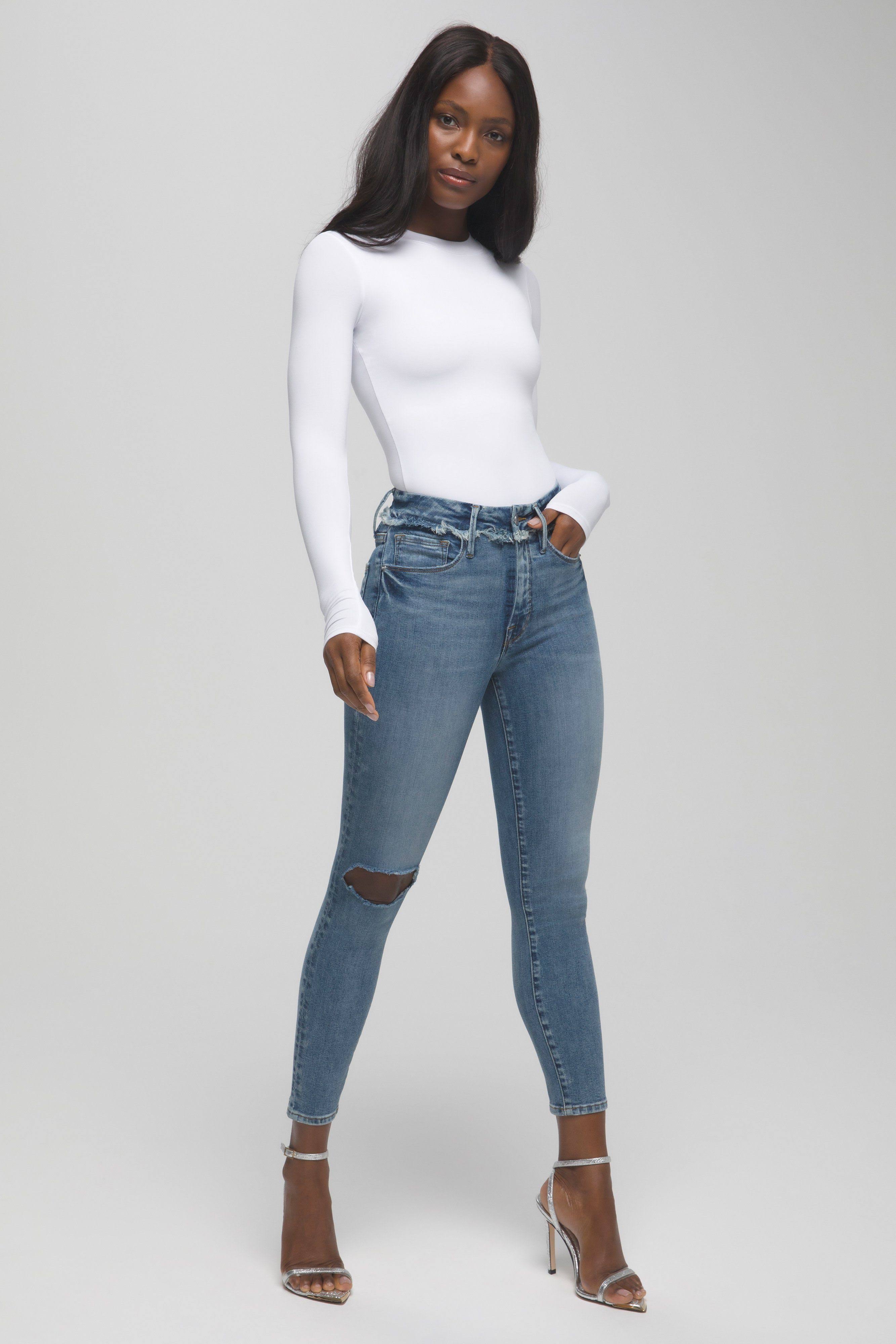 Women&s Good American Good Waist Ripped Released High Waist Skinny Jeans, Size 4 - Blue