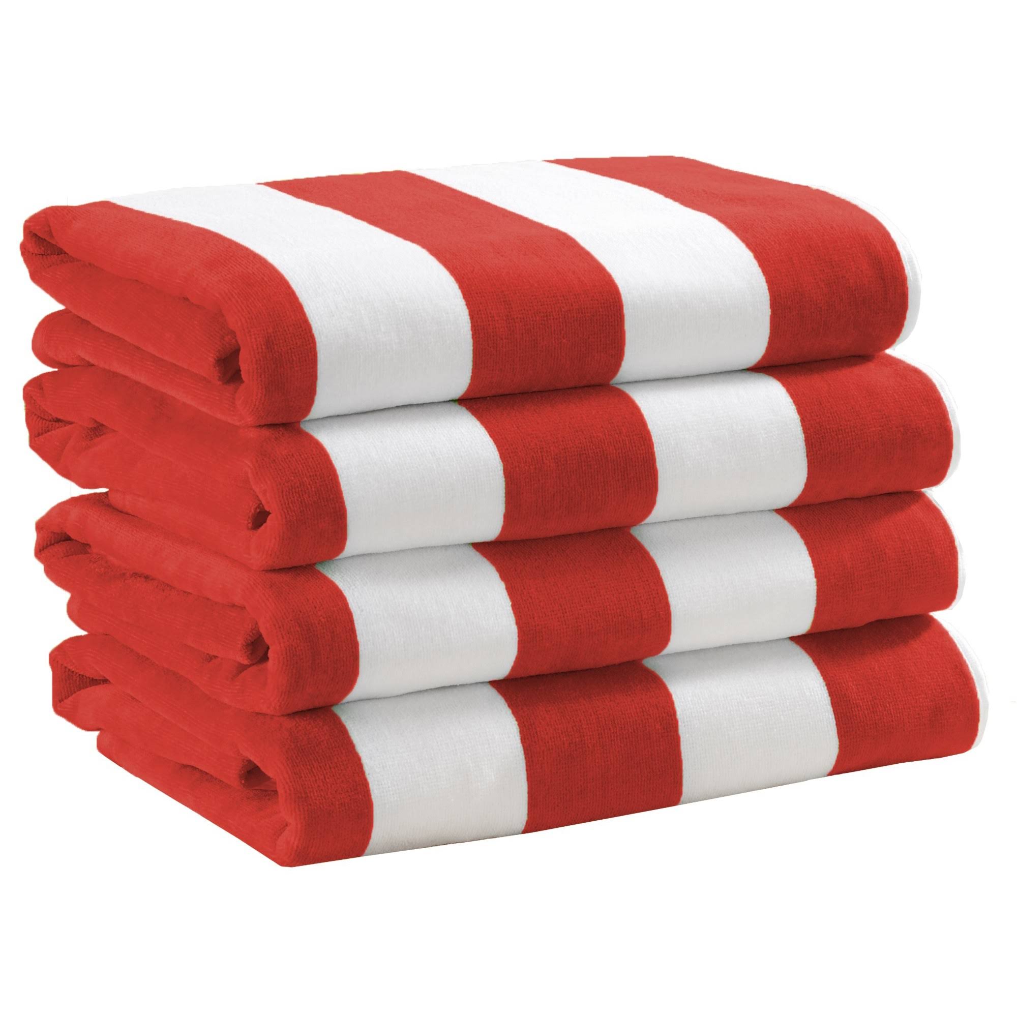 100% Cotton Cabana Stripe Velour Beach Towel (Red - 4-Pack)