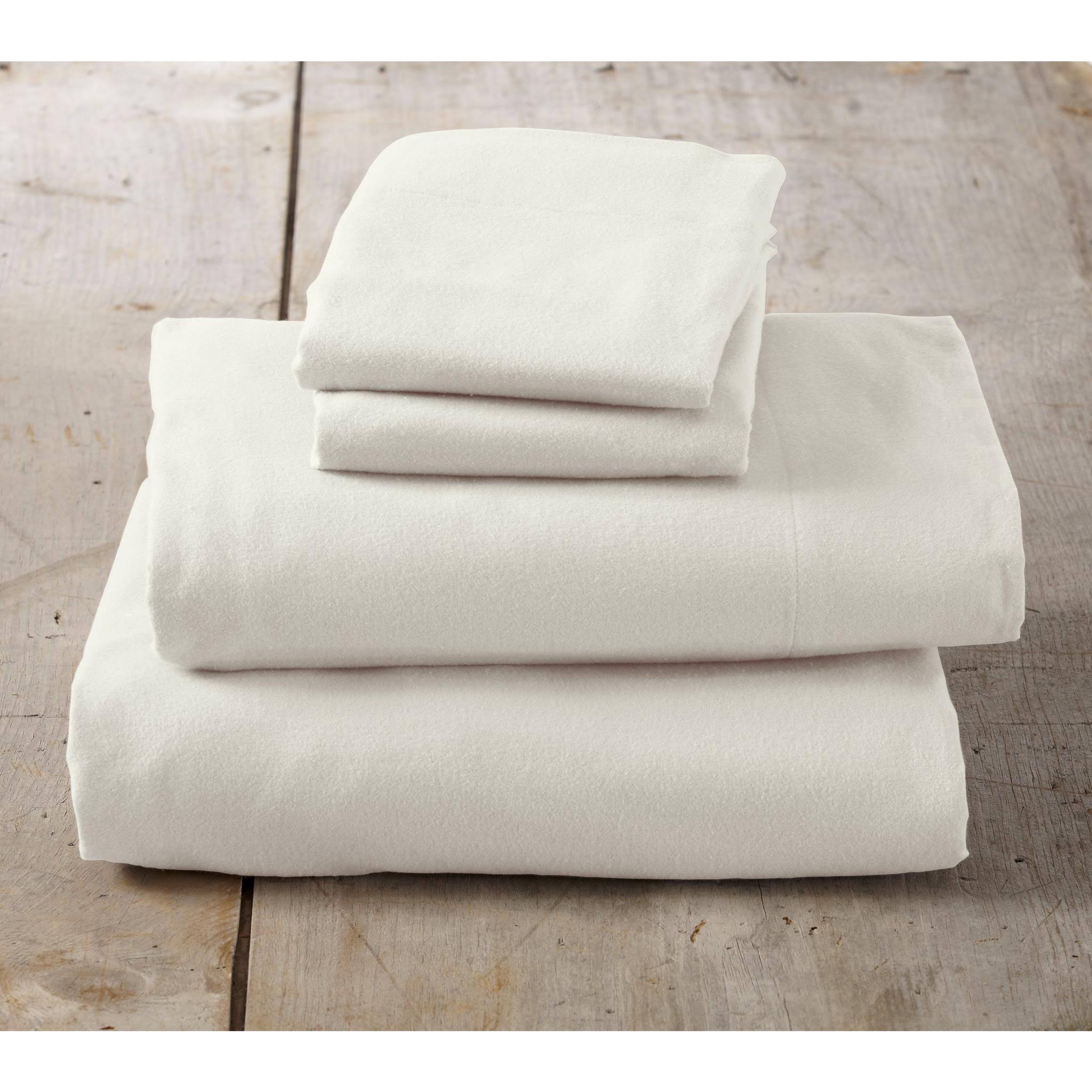 Great Bay Home 100% Cotton Solid Flannel Sheet Set King Pristine Ivory