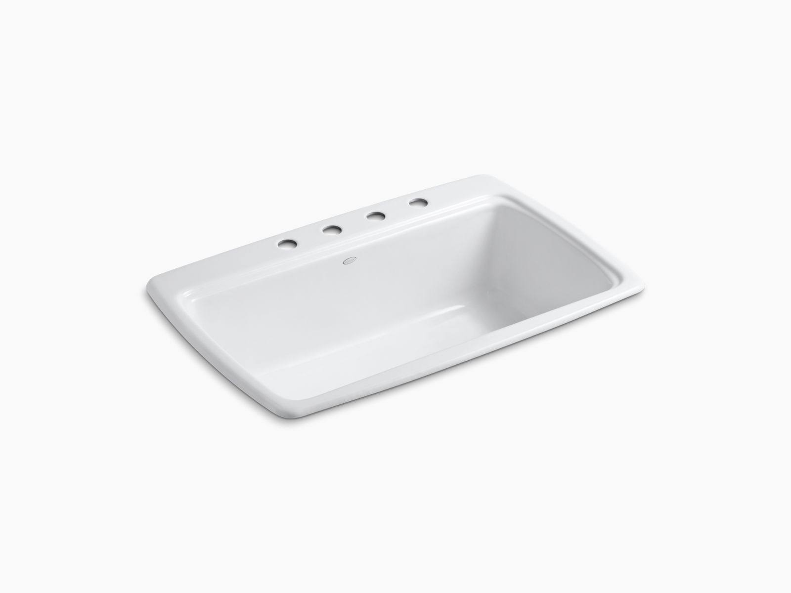 Kohler 5863-4-0 Cape Dory 33x22 x 22x22 x 9-5/8x22 Top-Mount Single-Bowl Kitchen Sink with 4 Faucet Holes - White