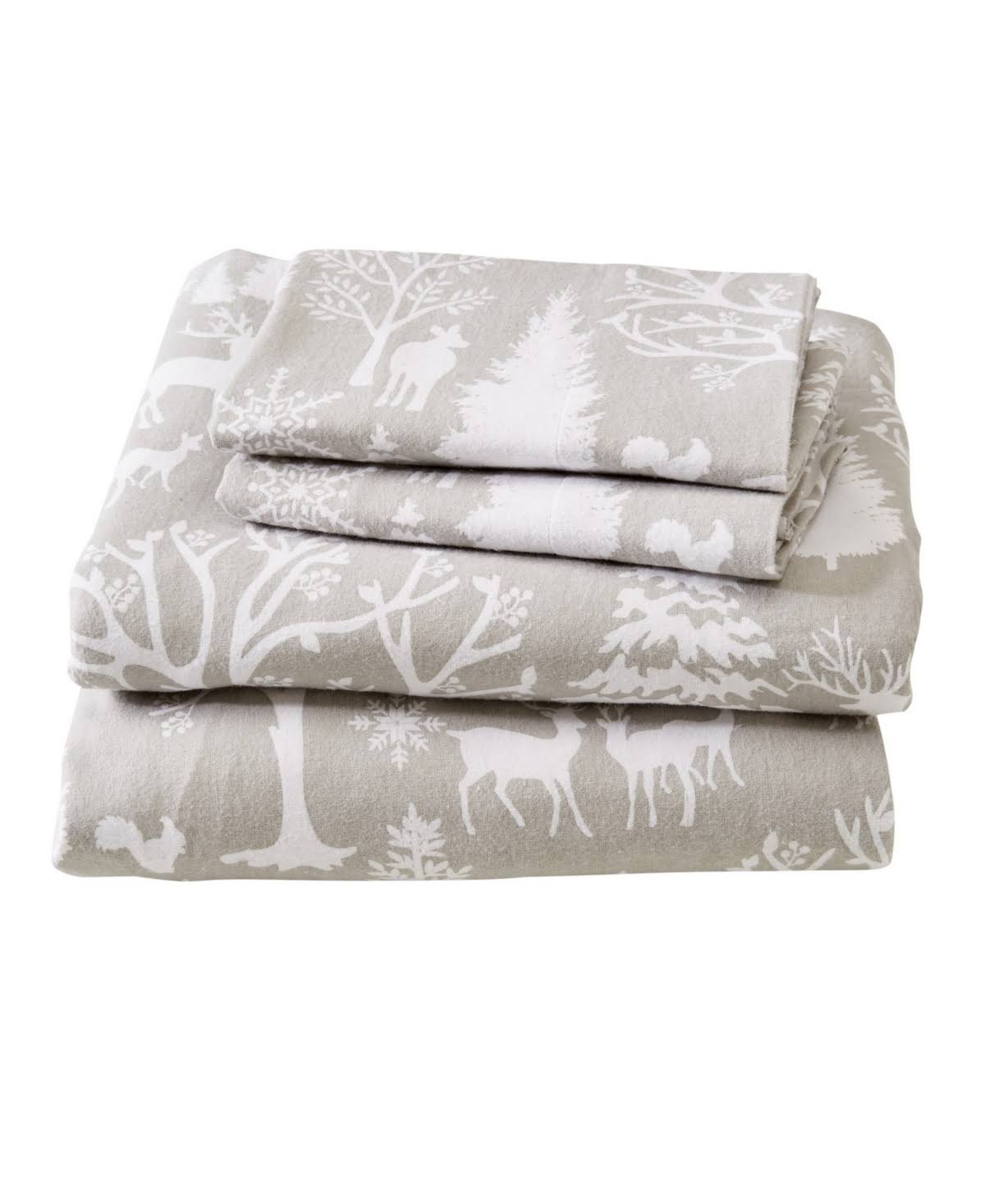 Great Bay Home Extra Soft 100% Cotton Printed Flannel Sheet Set Queen Enchanted Woods Grey