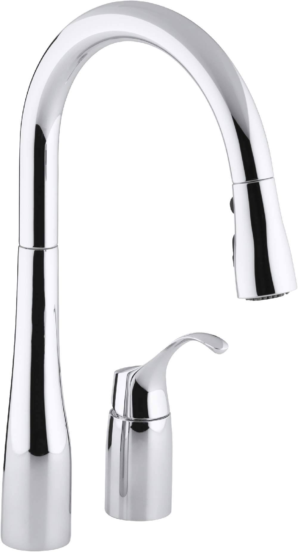 KOHLER K-647-CP Simplice Two-Hole Kitchen Sink Faucet with 16-1/8x22 Pull-Down Swing Spout, DockNetik Magnetic Docking System, a
