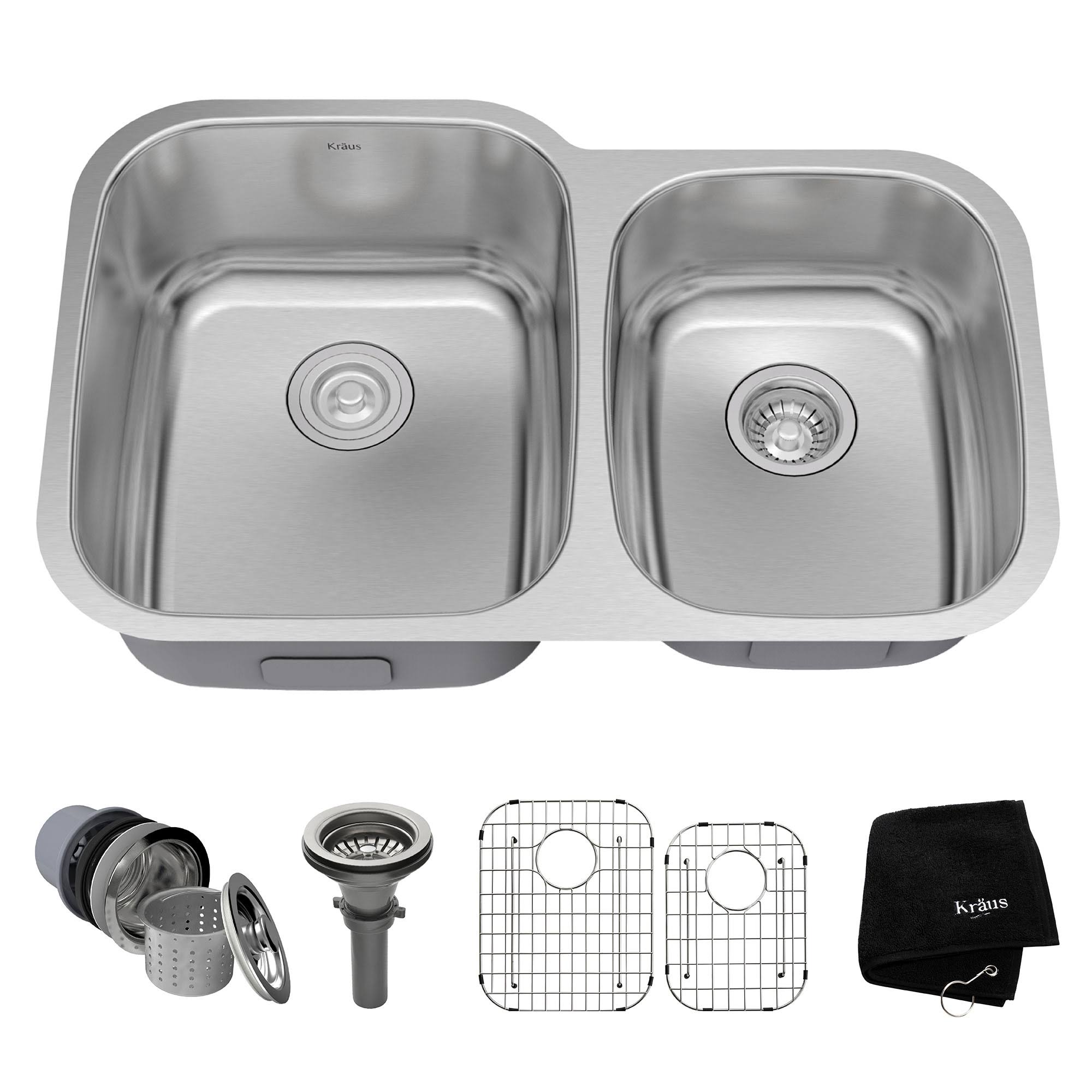 Kraus KBU24 Stainless Steel 32x22 Undermount Double Bowl Kitchen Sink
