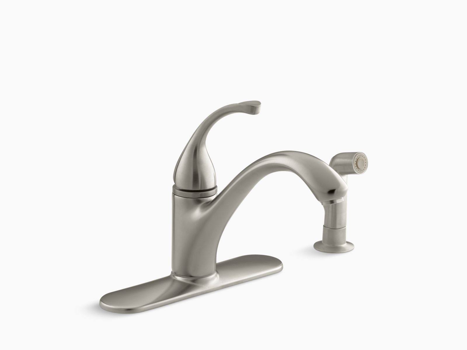 KOHLER K-10412-BN Forte 4-Hole Kitchen Sink Faucet with 9-1/16x22 Spout, Matching Finish Sidespray - Vibrant Brushed Nickel