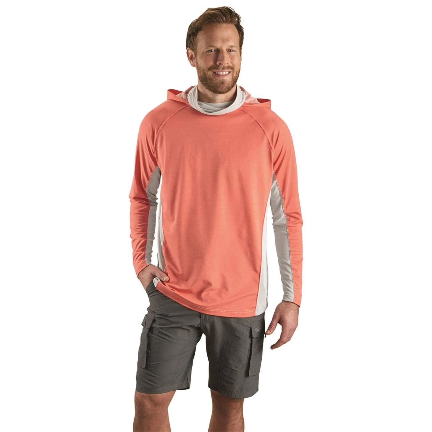 Guide Gear Men&s Cooling Fishing Hoodie with Neck Gaiter, Size: XL, Deep Coral
