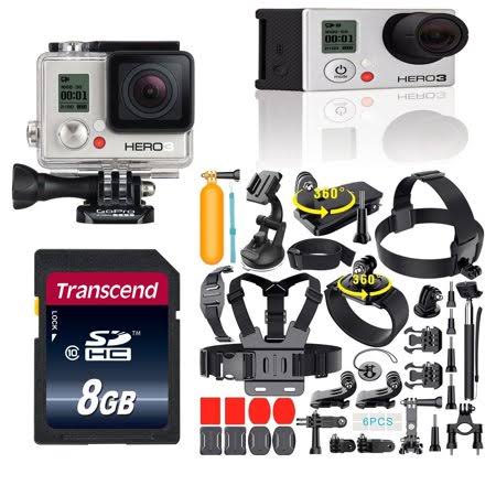GoPro Hero3 Silver Edition Action Sport Wi-Fi Camera Camcorder with 35-in-1 Action Camera Accessory Kit - Refurbished