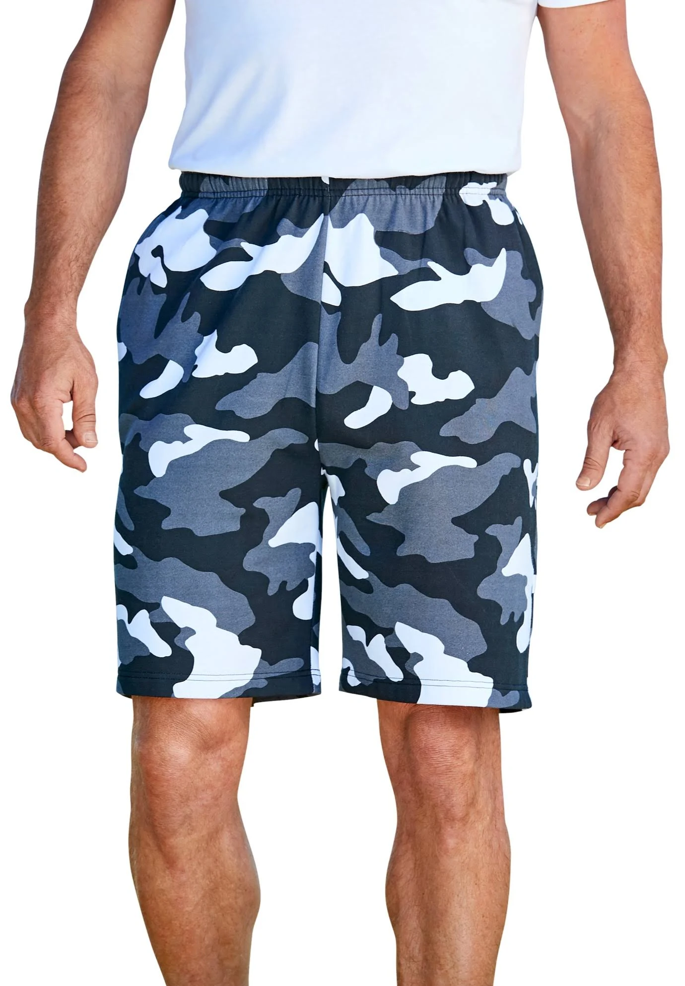 Men&s Big u0026 Tall Comfort Fleece Shorts by KingSize in Black Camo (Size 4XL)