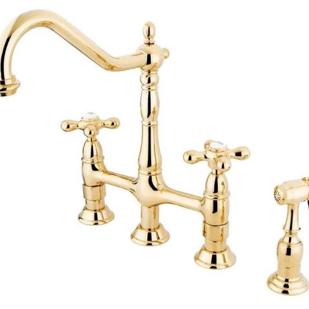 Kingston Brass Ks1272axbs Heritage Bridge Kitchen Faucet with Brass Sprayer, Polished Brass