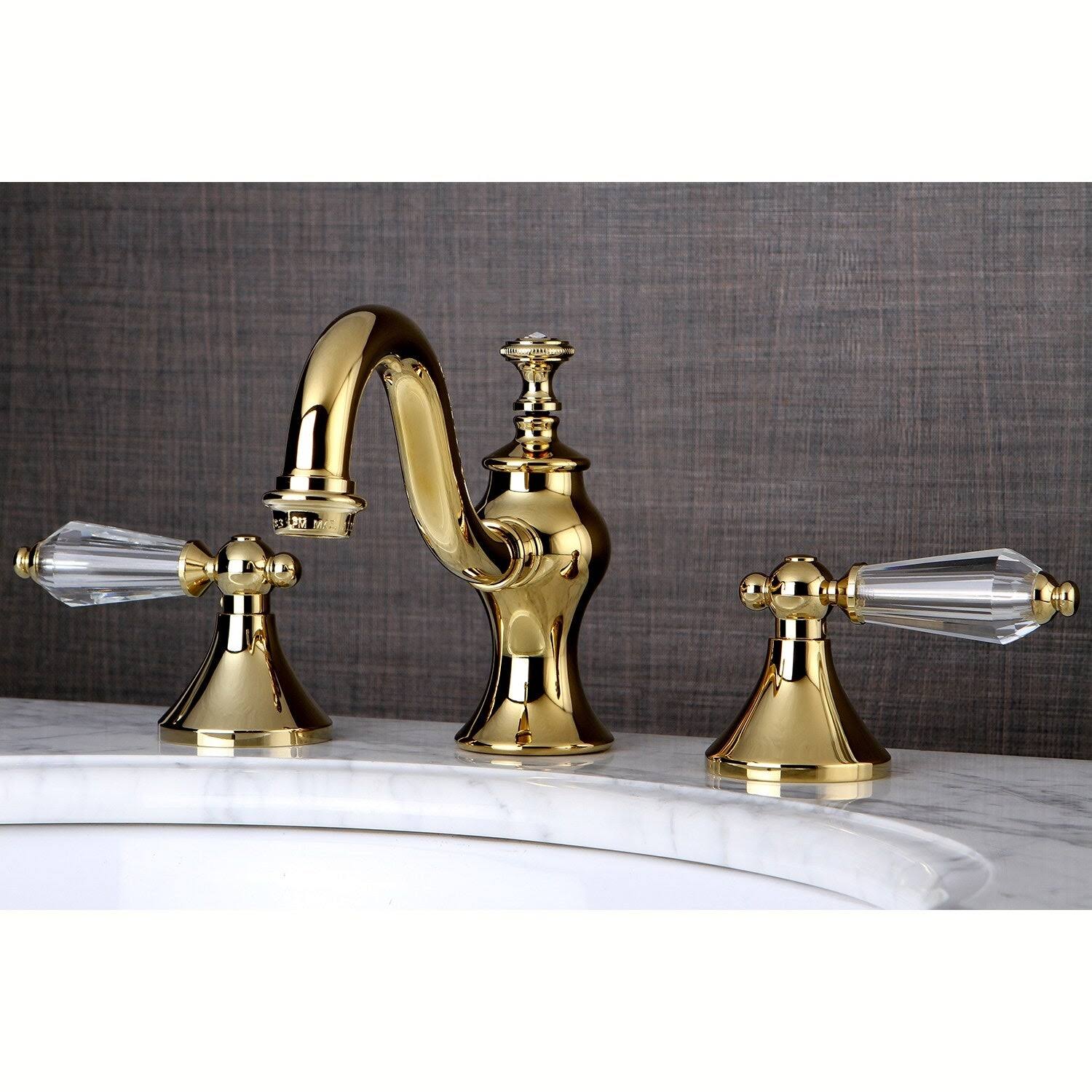 Kingston Brass Victorian Crystal Widespread Bathroom Faucet, Gold