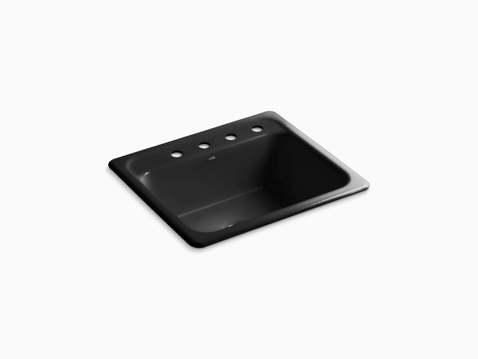 KOHLER K-5964-4-7 Mayfield Top-Mount Single-Bowl Kitchen Sink with 4 Faucet Holes, Black Black