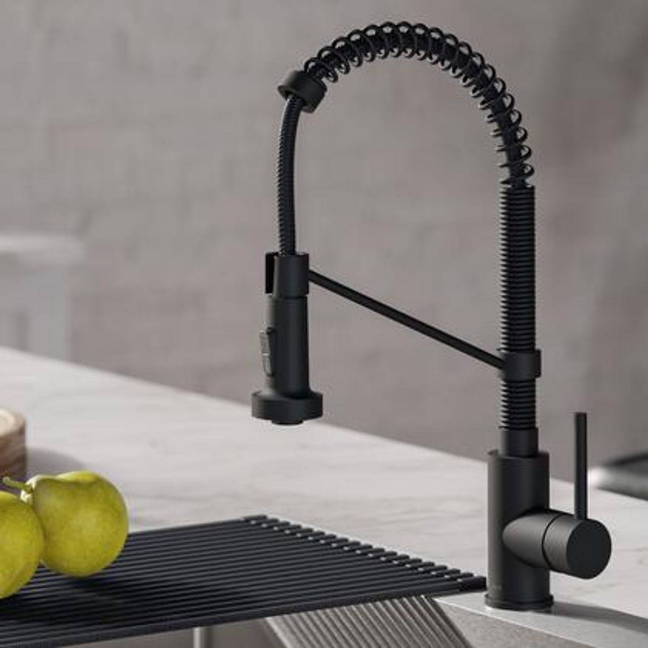 Kraus KPF-1610MB-KSD-43MB Bolden Single Handle 18 in. Commercial Kitchen Faucet with Soap Dispenser Matte Black Finish