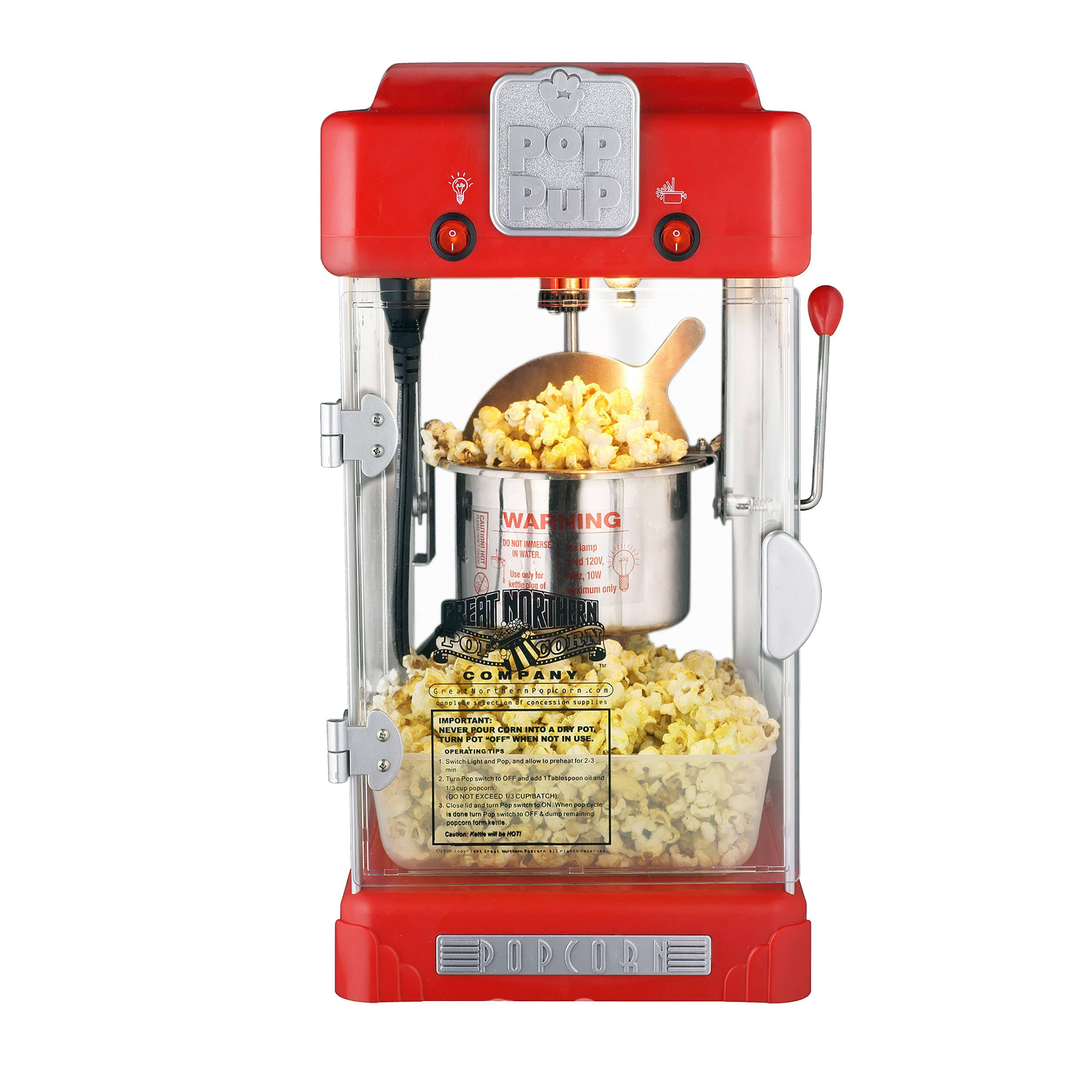Great Northern Popcorn Machine Pop Pup Retro Style Popcorn Popper, 2.5oz