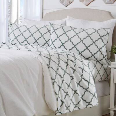 Everton Microfiber Flannel Sheet Set August Grove Size: Full, Color: White/Jade