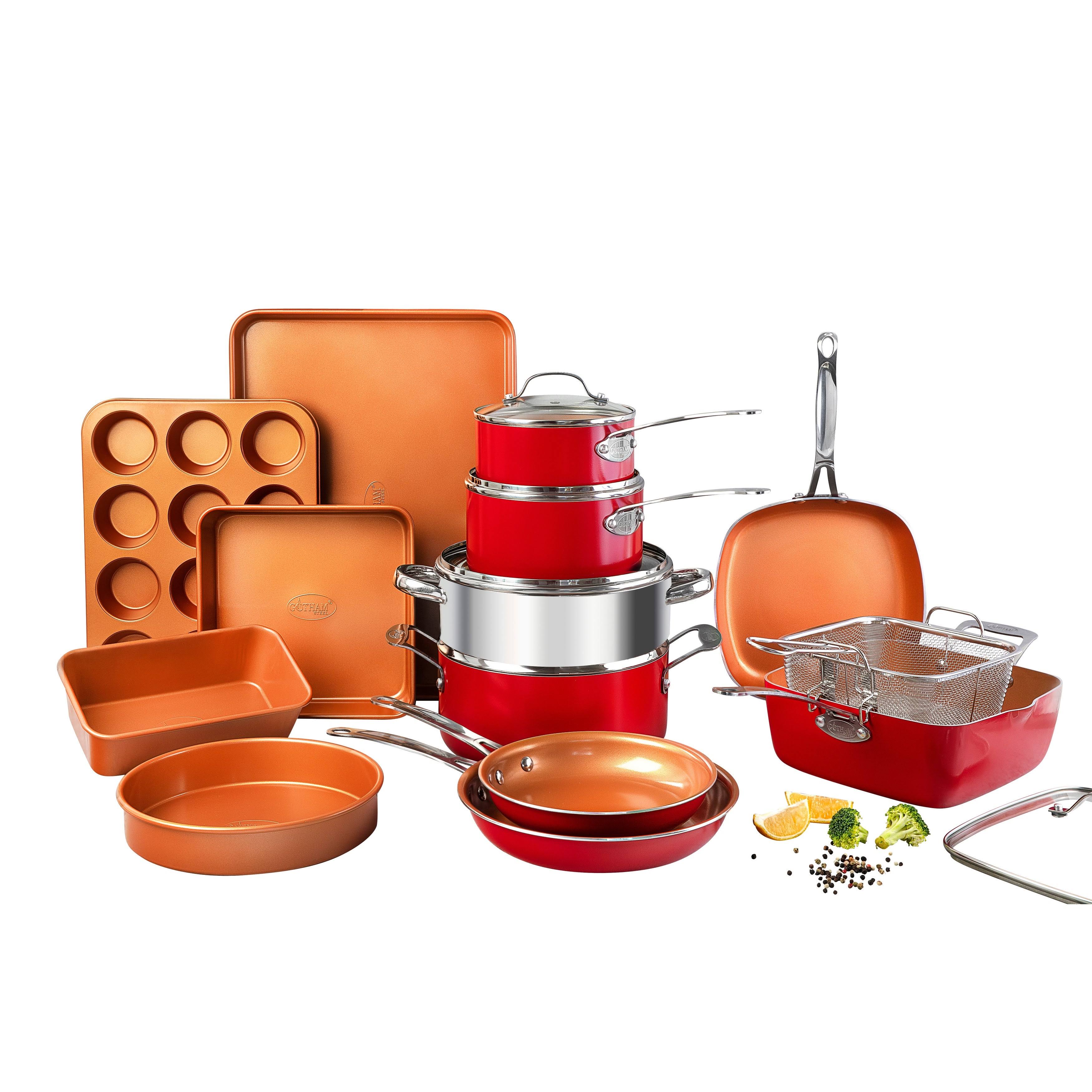 Gotham Steel 20-Piece Cookware + Bakeware Set - Red