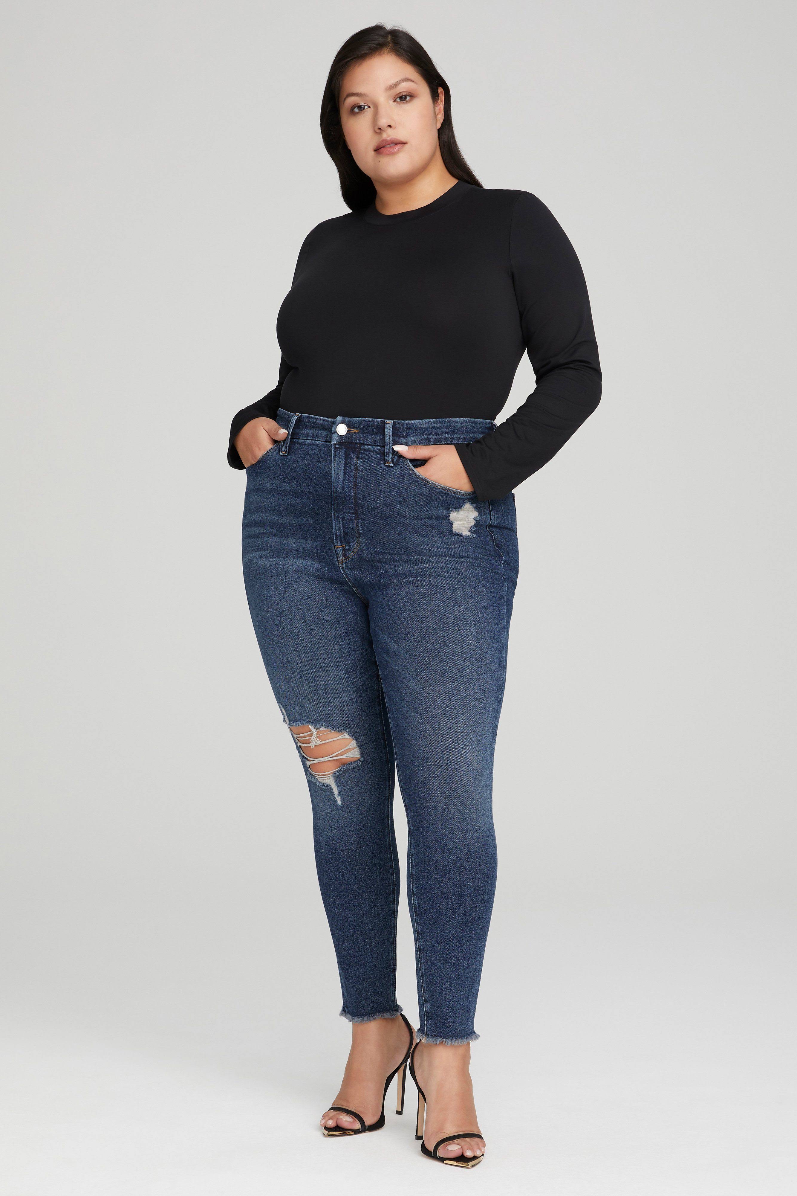 Good American Good Legs Fray Hem Distressed Crop Skinny Jeans, Size 14 - Blue521 at Nordstrom Rack