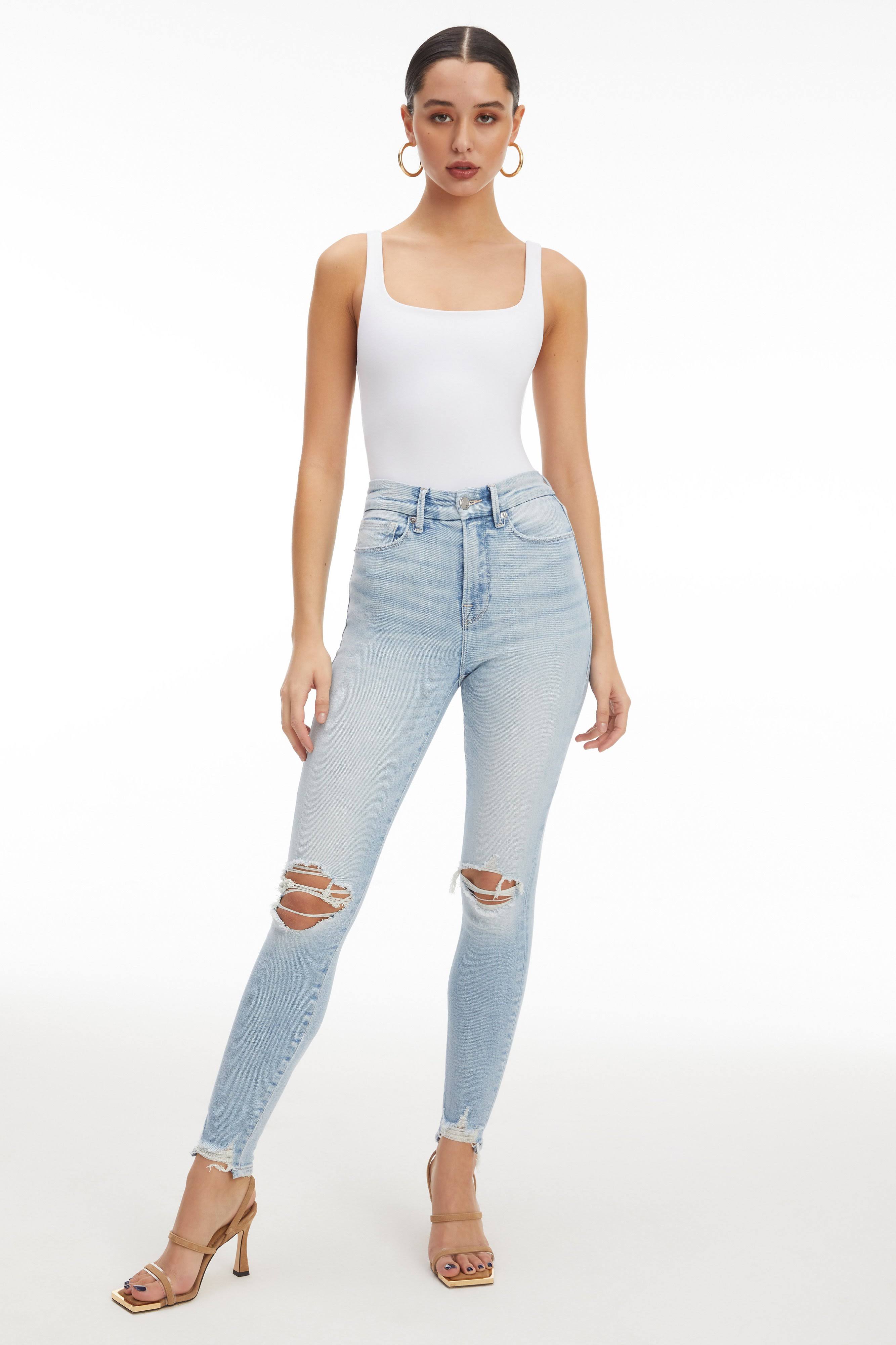 Good American Women&s Good Waist Distressed Jeans in Blue675 - Blue - Size 0 / 25