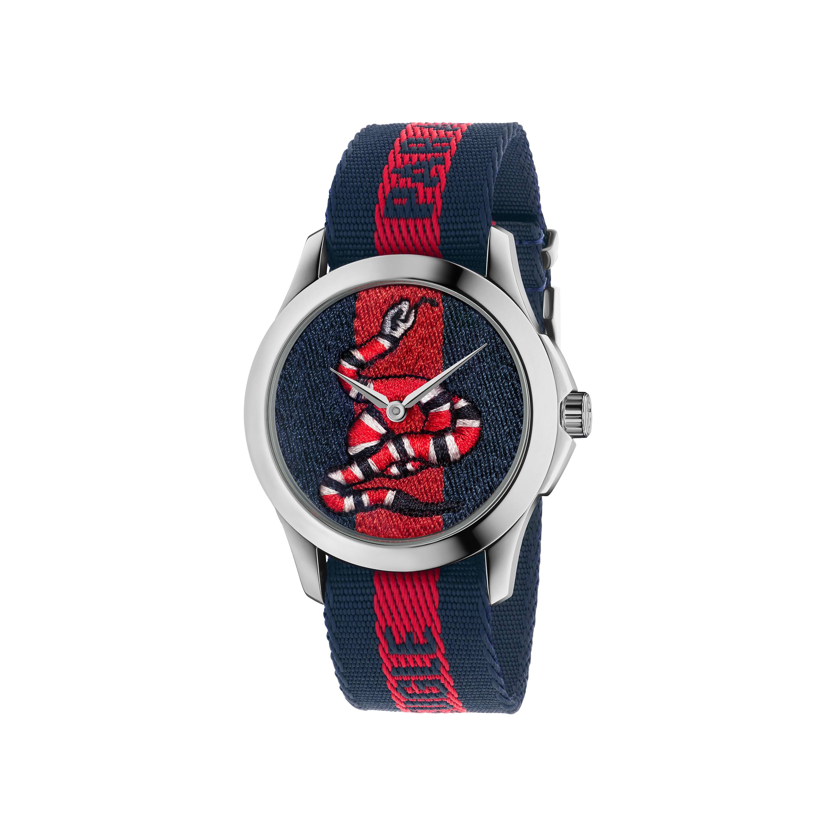 Gucci Unisex Swiss Le Marche Des Merveilles Blue and Red Nylon Strap Watch 38mm YA126493 - Blue/Red