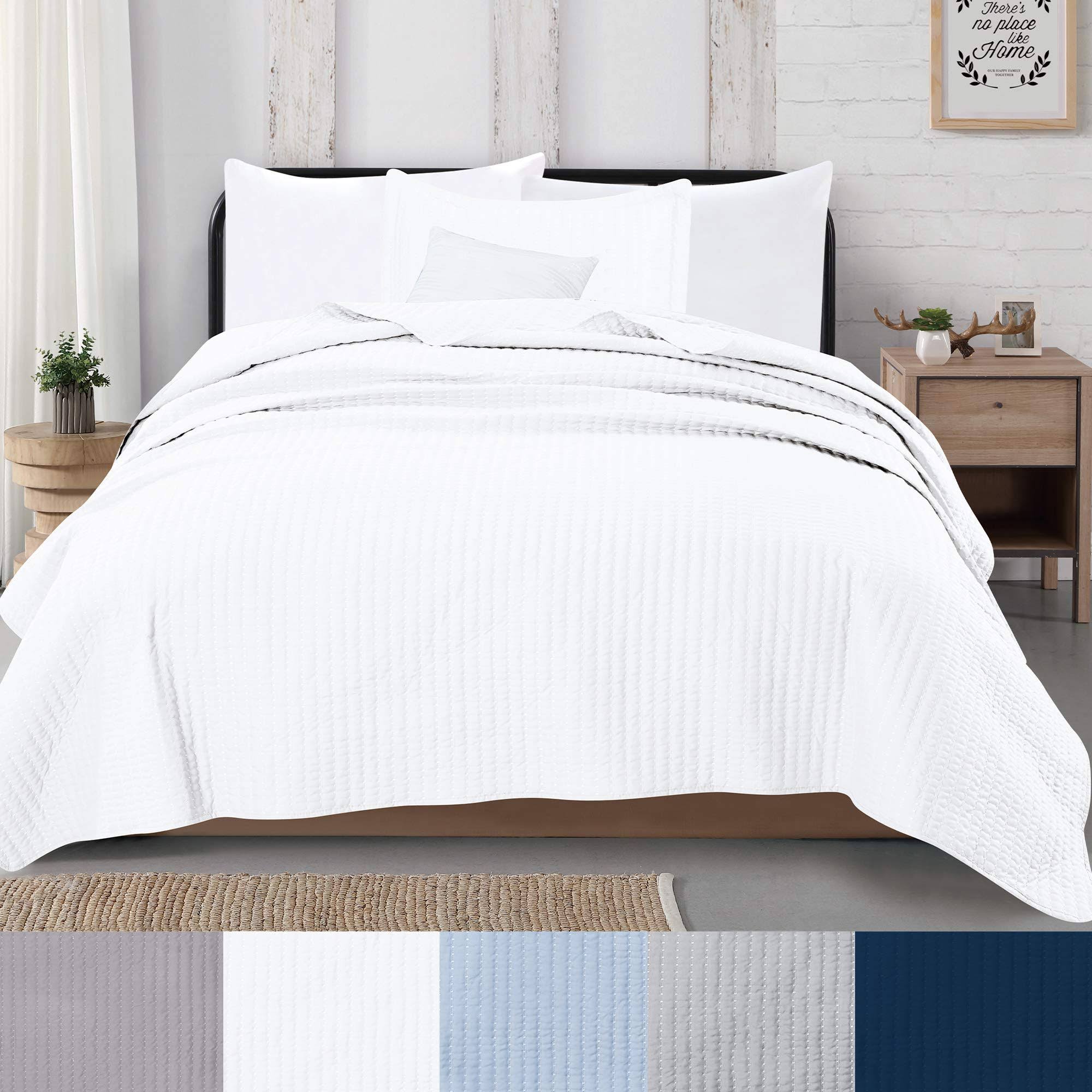 Great Bay Home Alicia Collection Channel Stitch Quilt Set Twin White