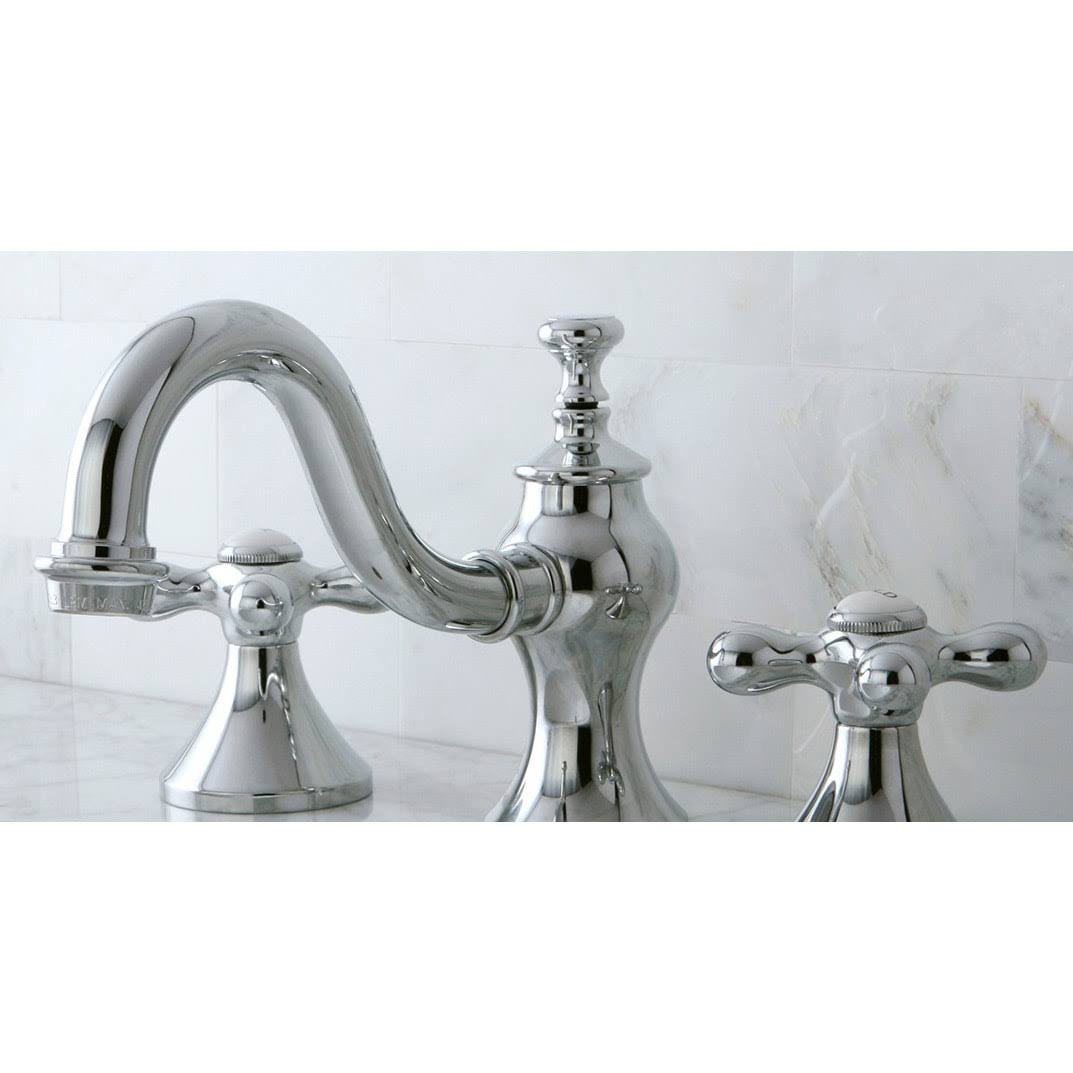 Victorian Cross Widespread Bathroom Faucet - Polished Chrome