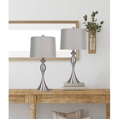 Pennsylvania 27x22 Table Lamp Set Rosdorf Park Base Color: Brushed Nickel, Shade Color: Taupe
