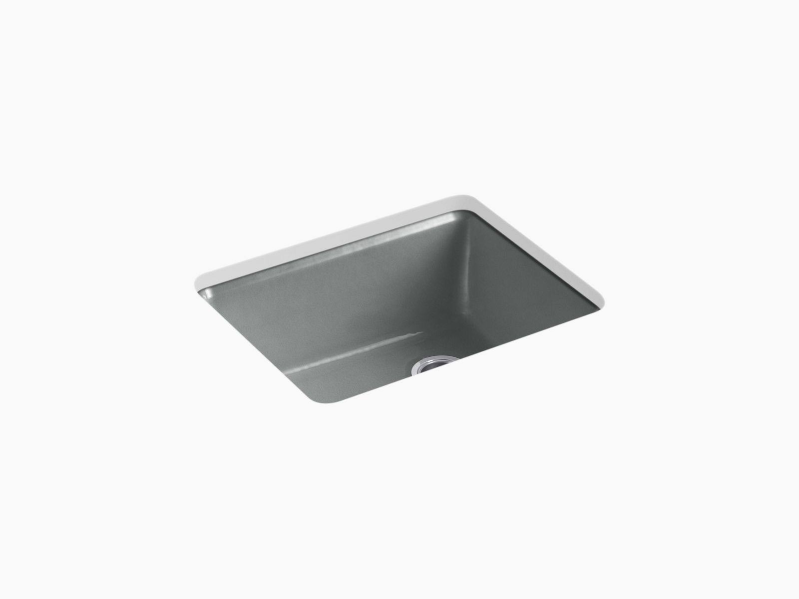 Kohler K-5872-5UA1-FT Basalt Riverby 25x22 Undermount Single Bowl Kitchen Sink with Basin Rack