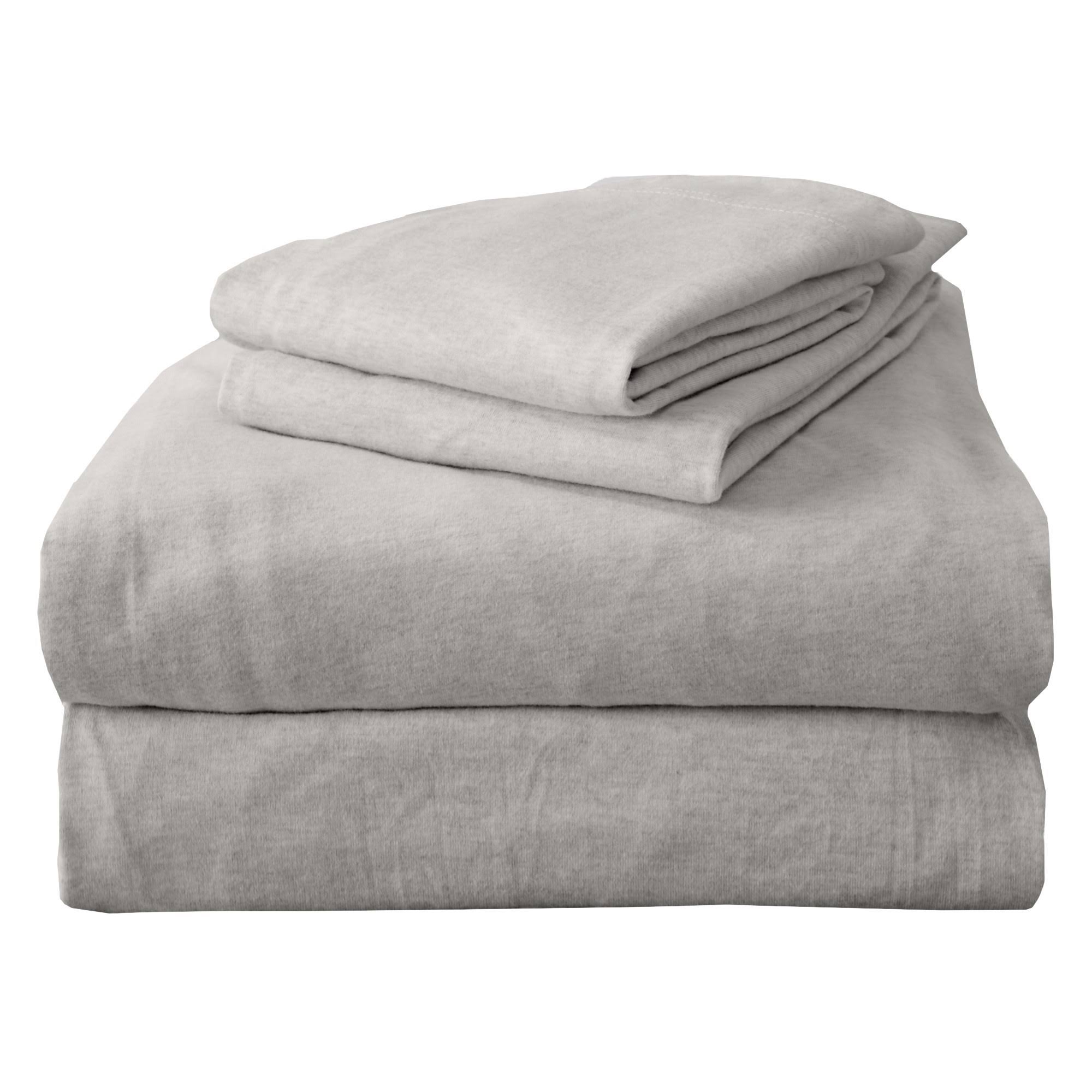 Great Bay Home Flannel Jersey Knit Sheet Set Twin Light Grey