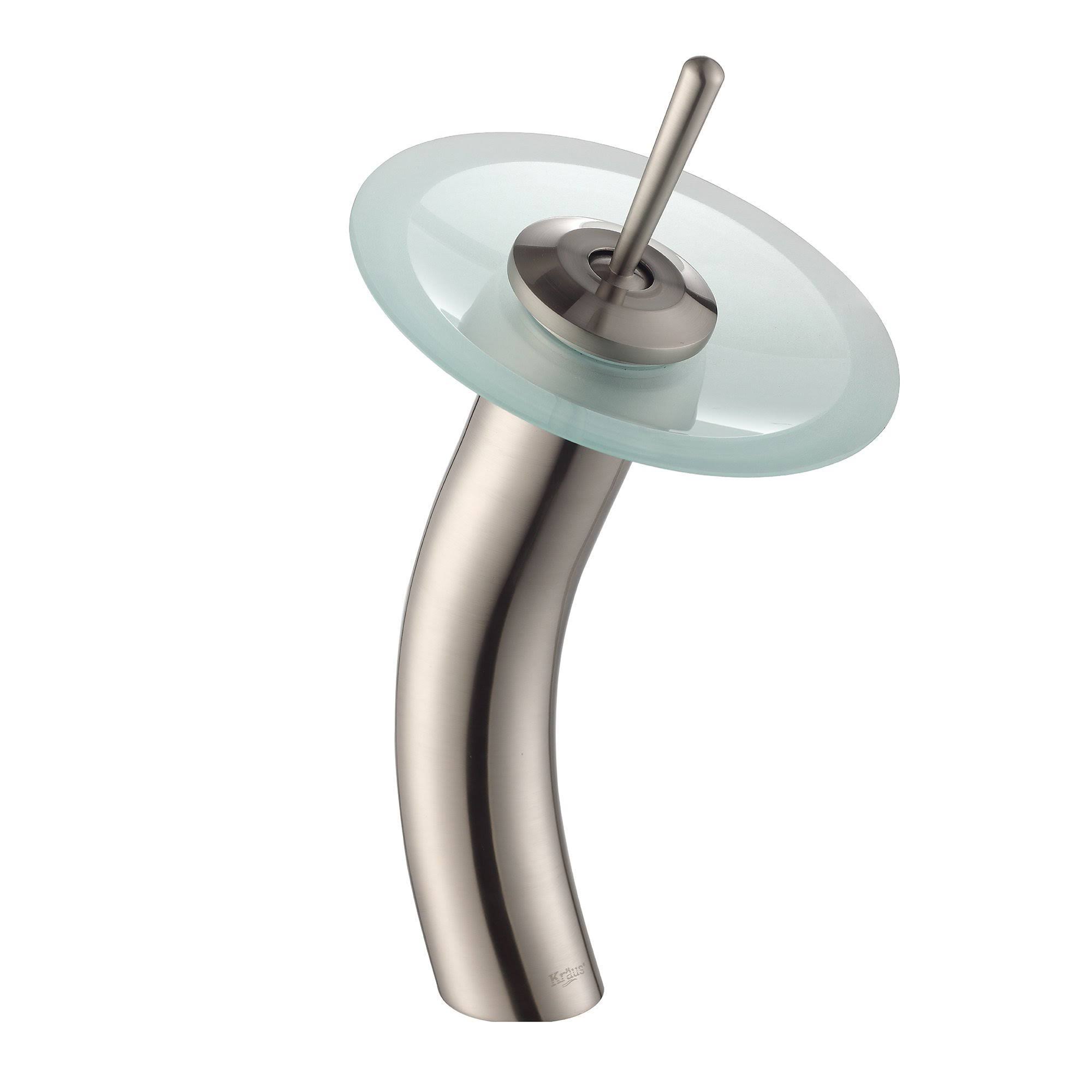 Kraus KGW-1700SN-FR Single Lever Vessel Glass Waterfall Bathroom Faucet Satin Nickel with Frosted Glass Disk