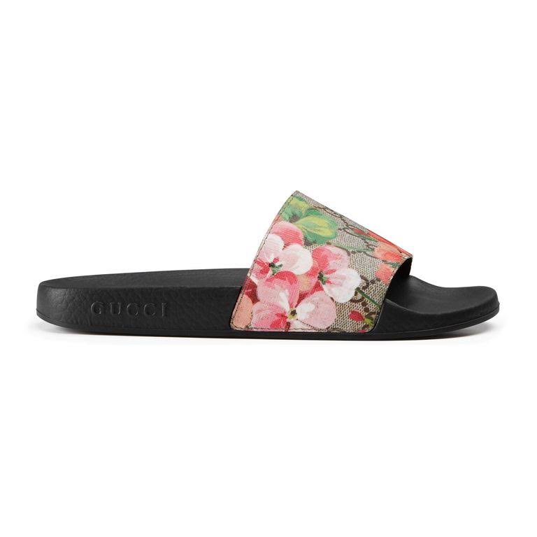 Gucci GG Blooms Supreme Slide Sandal - Brown - Flat Sandals