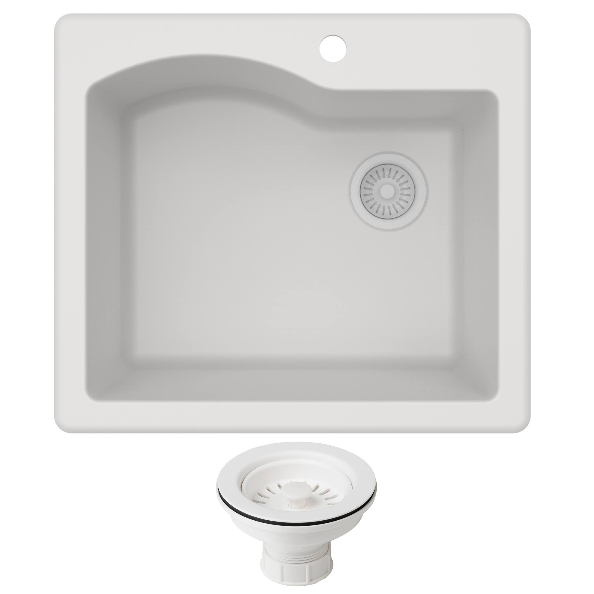Kraus KGD-441WHITE-PST1-WH Quarza 25-inch Dual Mount Single Bowl Granite Kitchen Sink, White