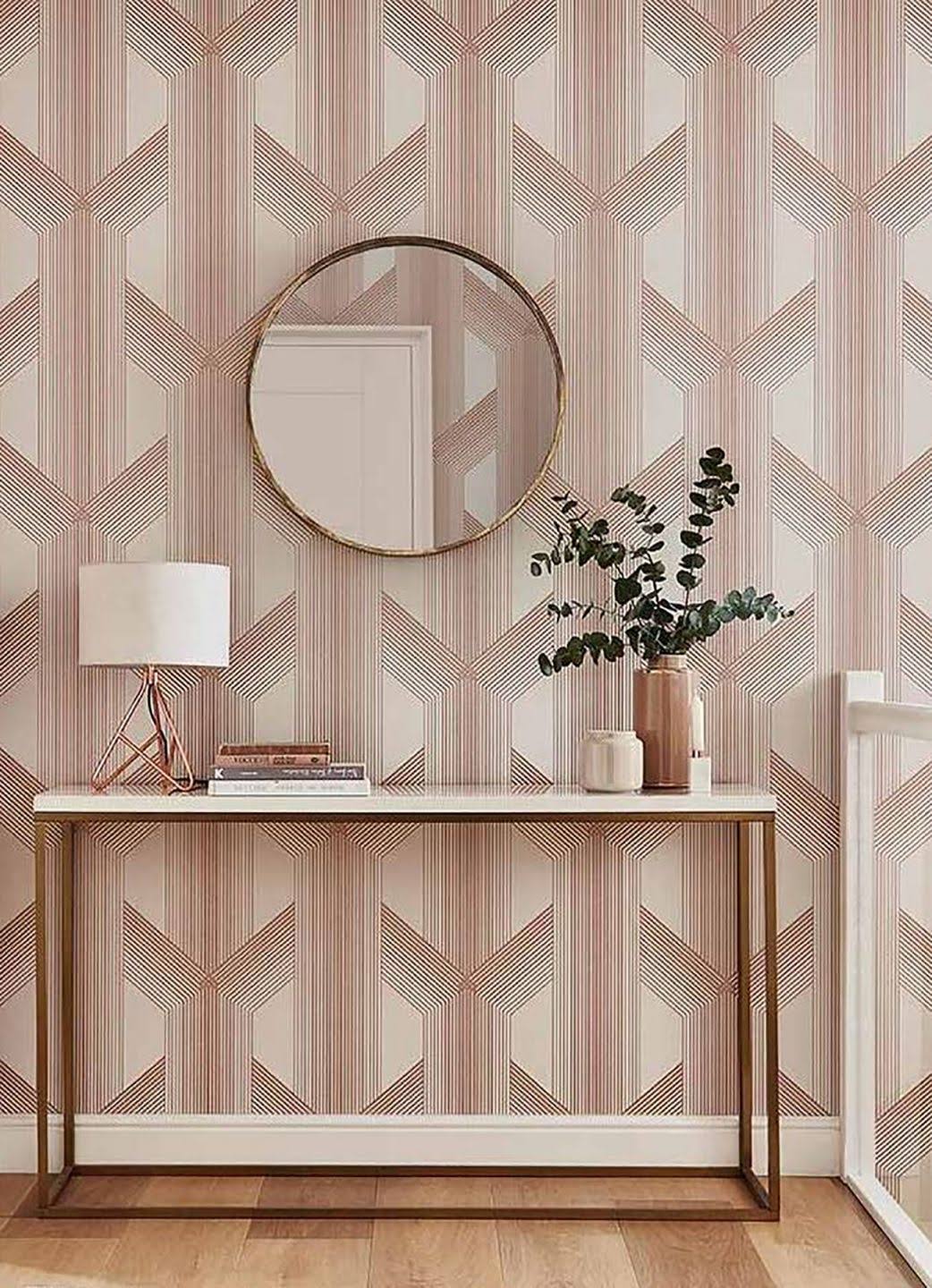Graham u0026 Brown Lagom Geo White u0026 Rose Gold Wallpaper