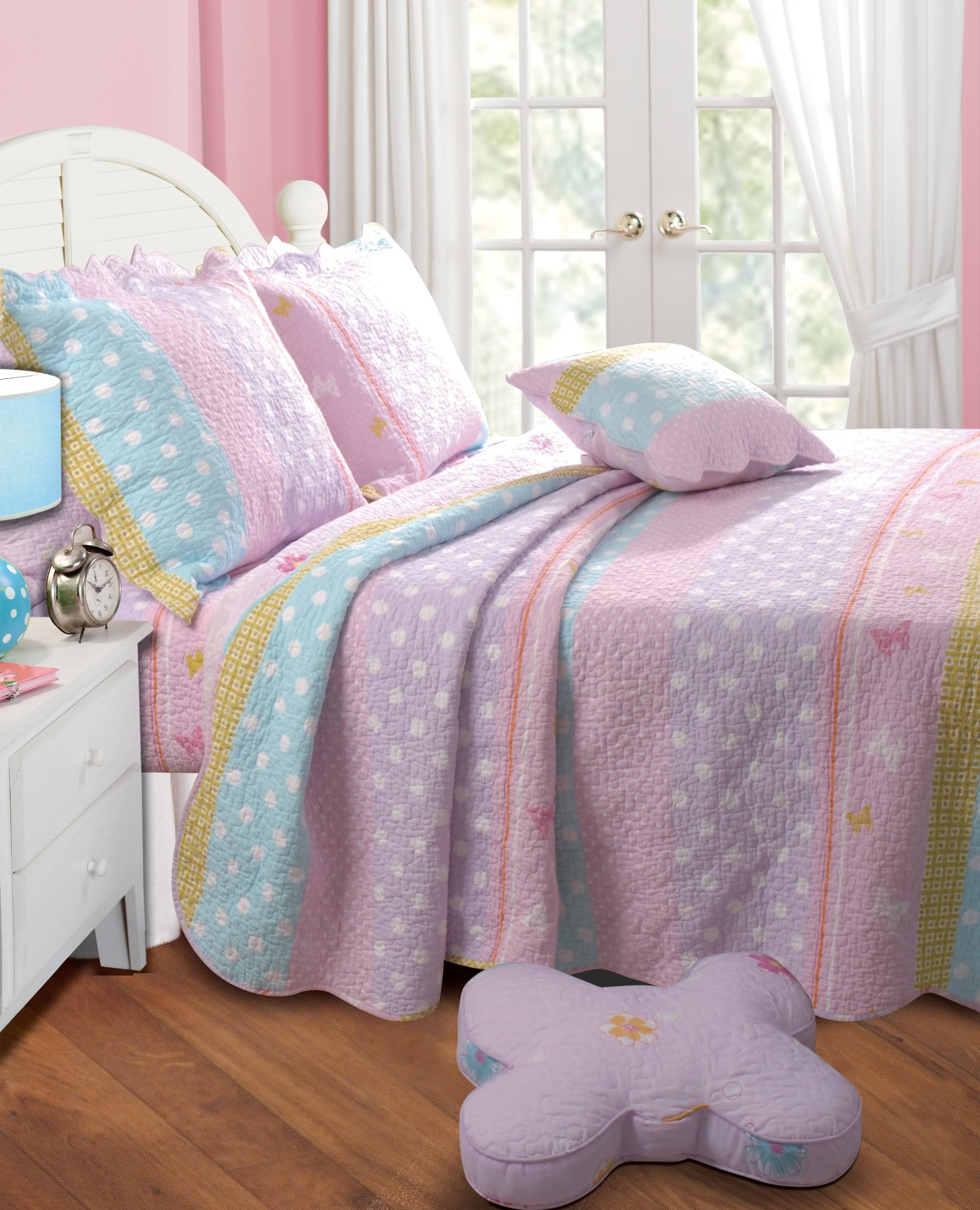 Greenland Home Polka Dot Stripe Quilt Set, Full/Queen
