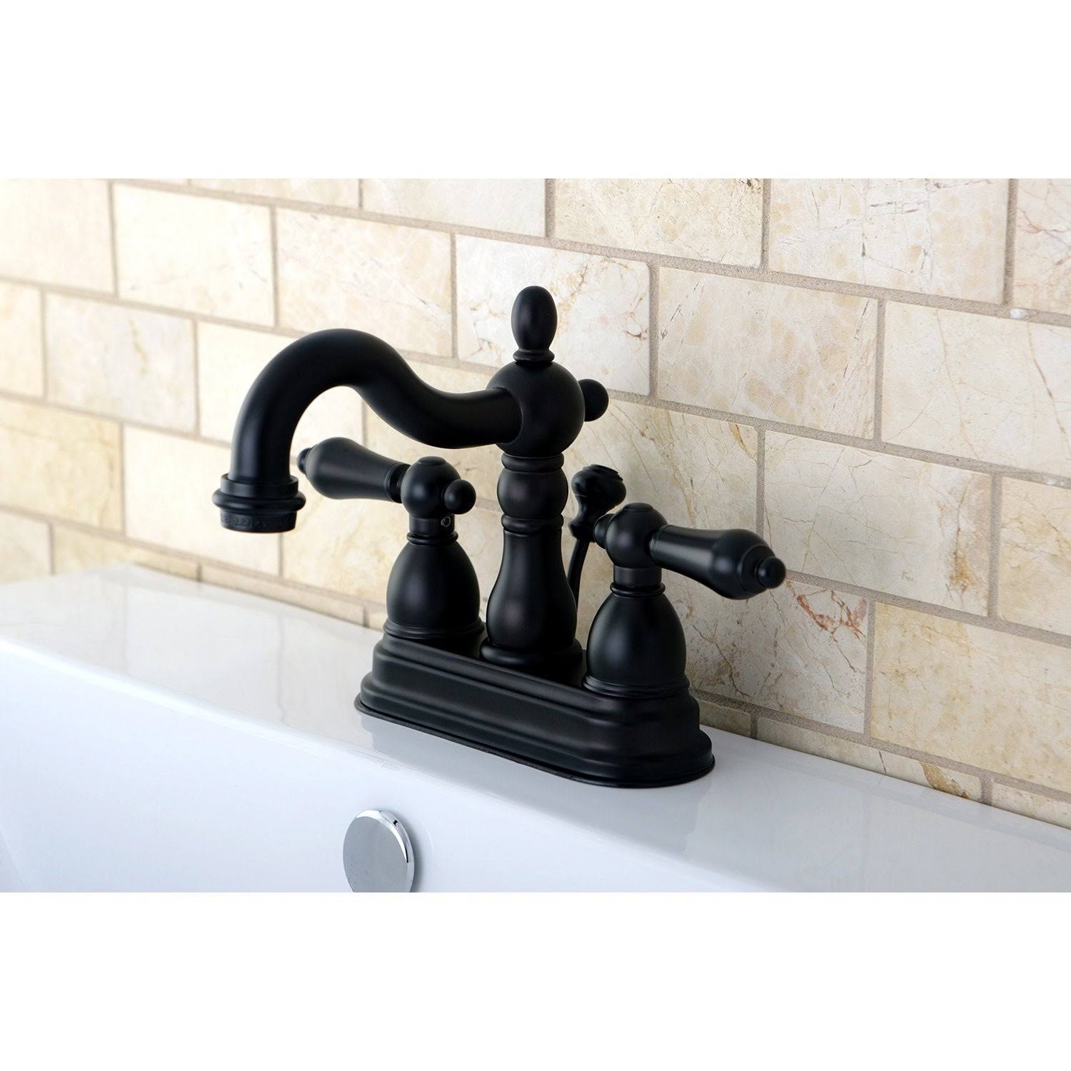 Kingston Brass Victorian High Spout Oil Rubbed Bronze Bathroom Faucet, Size: Porcelain Cross Handles