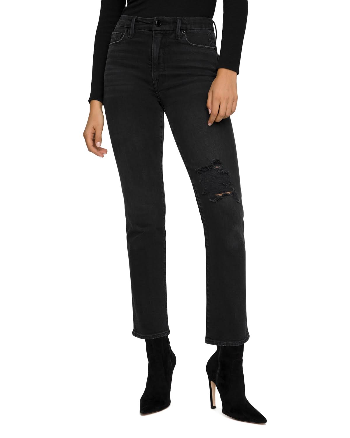 Good American Women&s Good Classic Ripped Skinny Jeans in Black206 - Black - Size 16